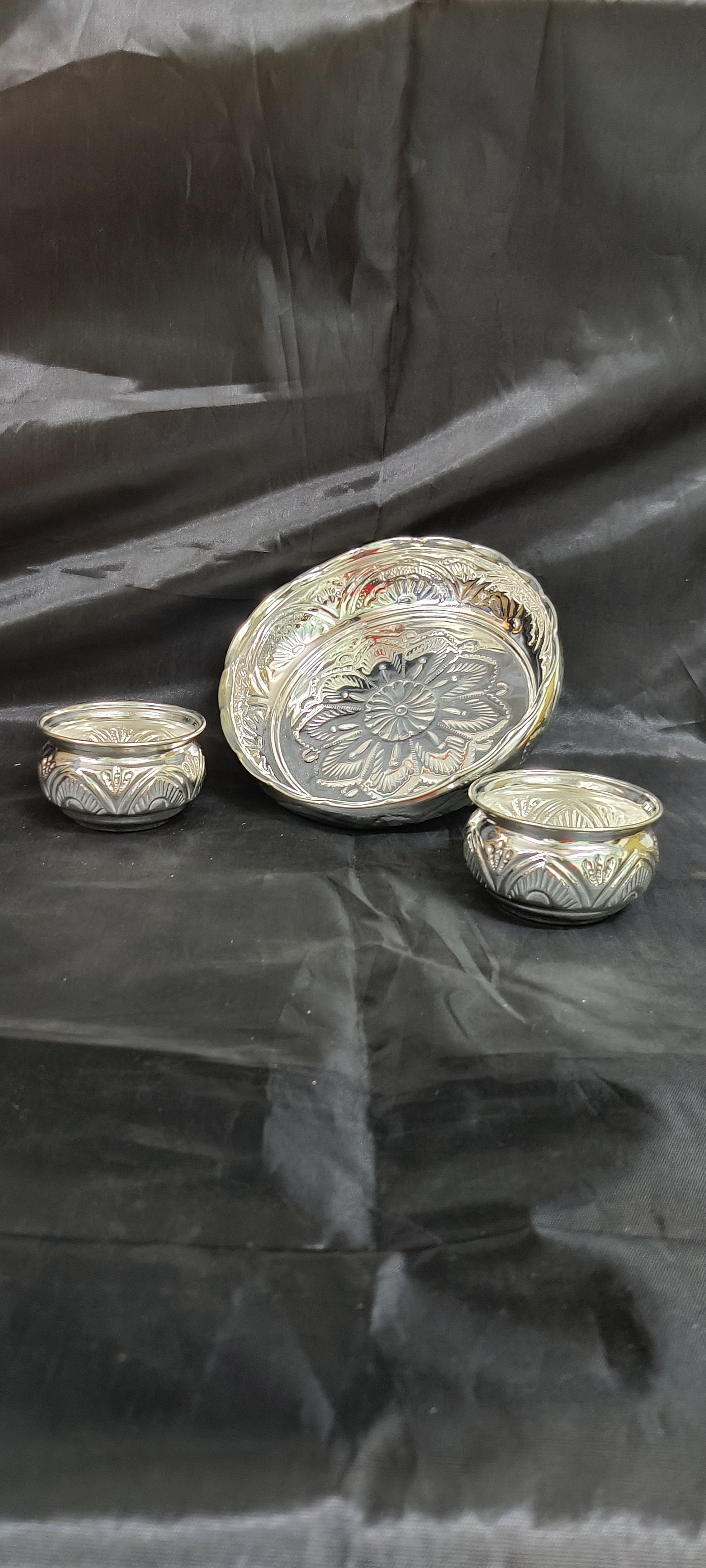 8" German Silver Plate With Bowls