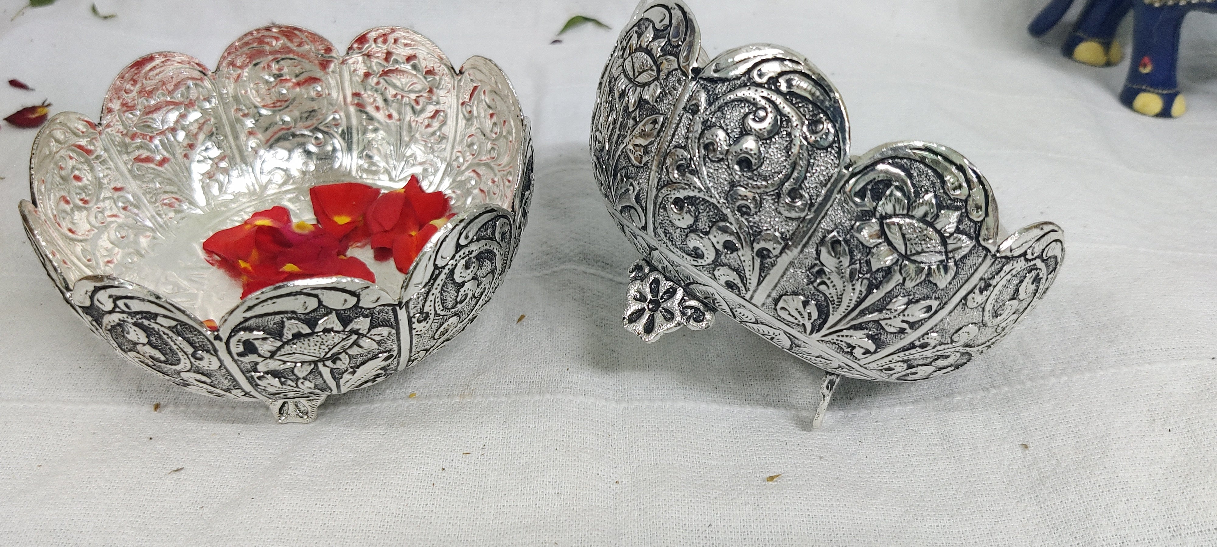 Antique German Silver Kumkum Bowls Big Size Pair