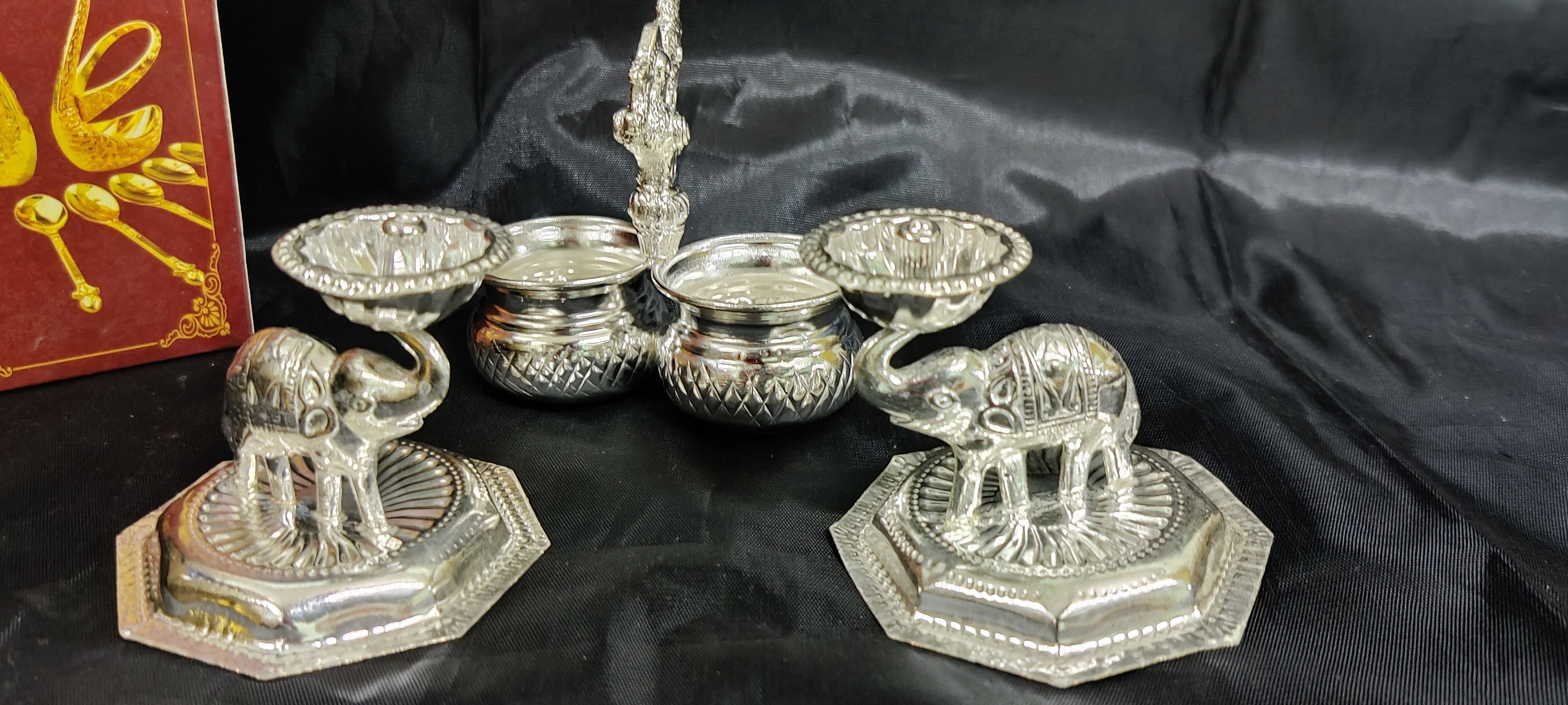 German Silver Elephant Devdas Diya With 2cup Panchawala