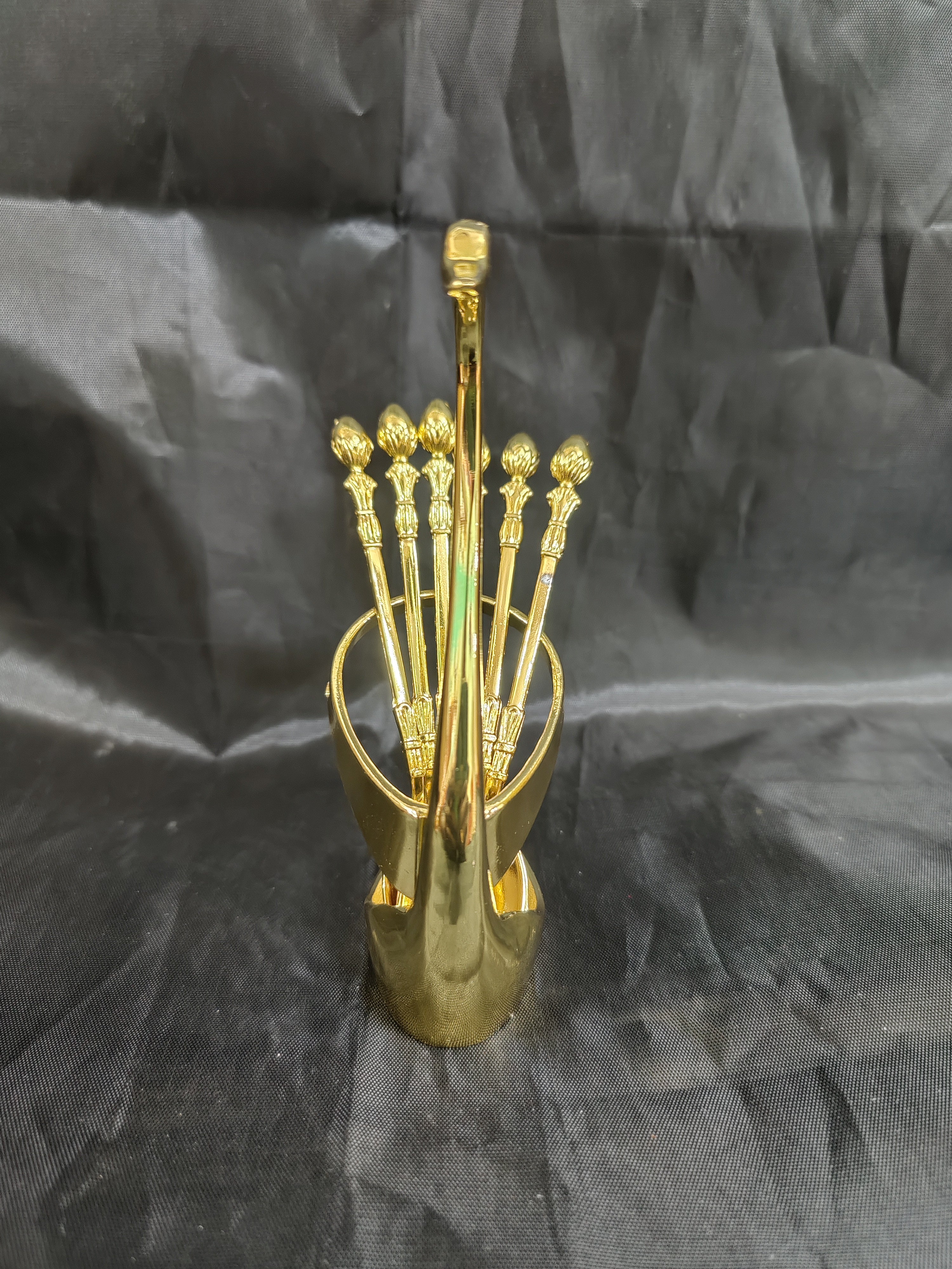 German Silver Gold Swan Spoon Set 7"