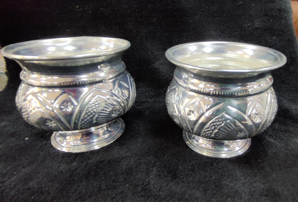 German Silver Kum Kum Bowls 3" Pair