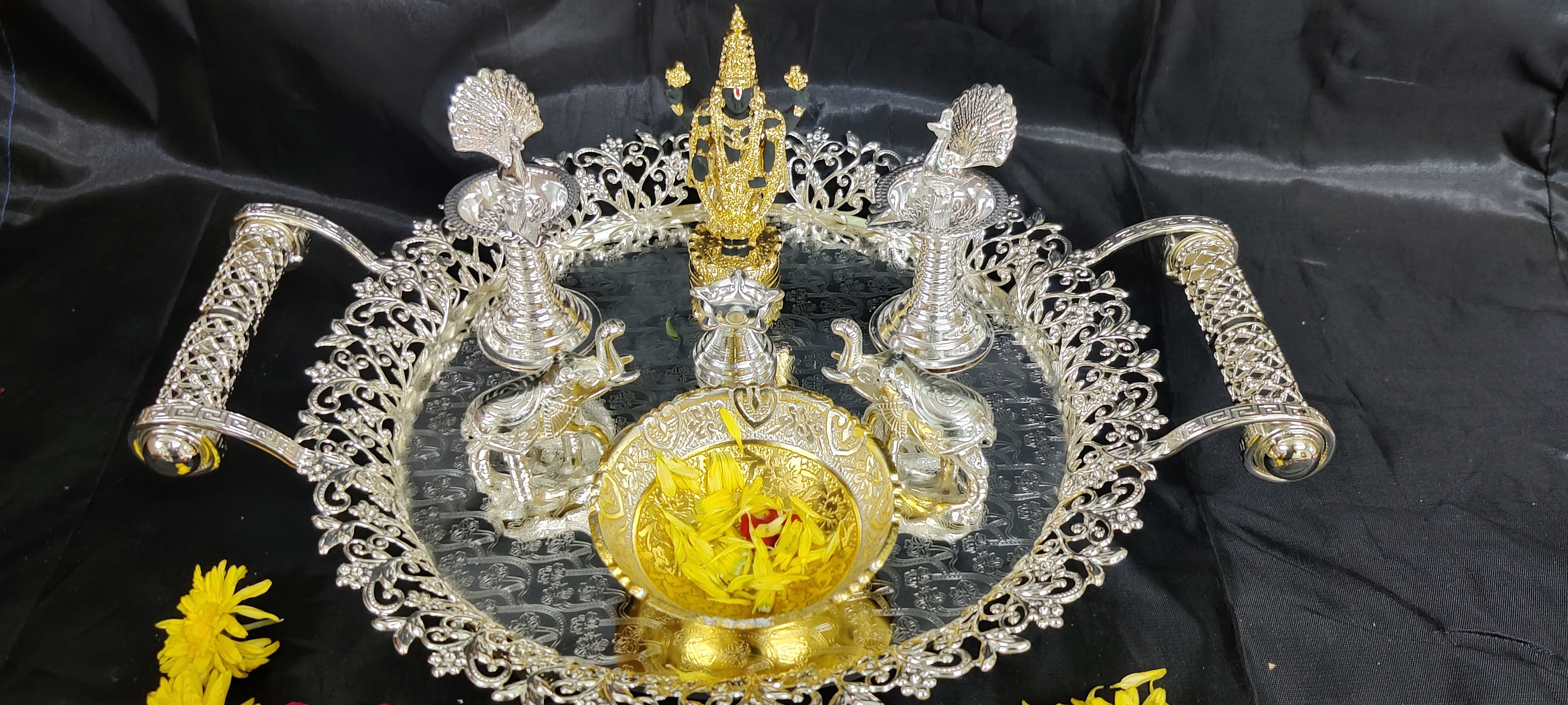Imported German Silver Tray With Balaji Set