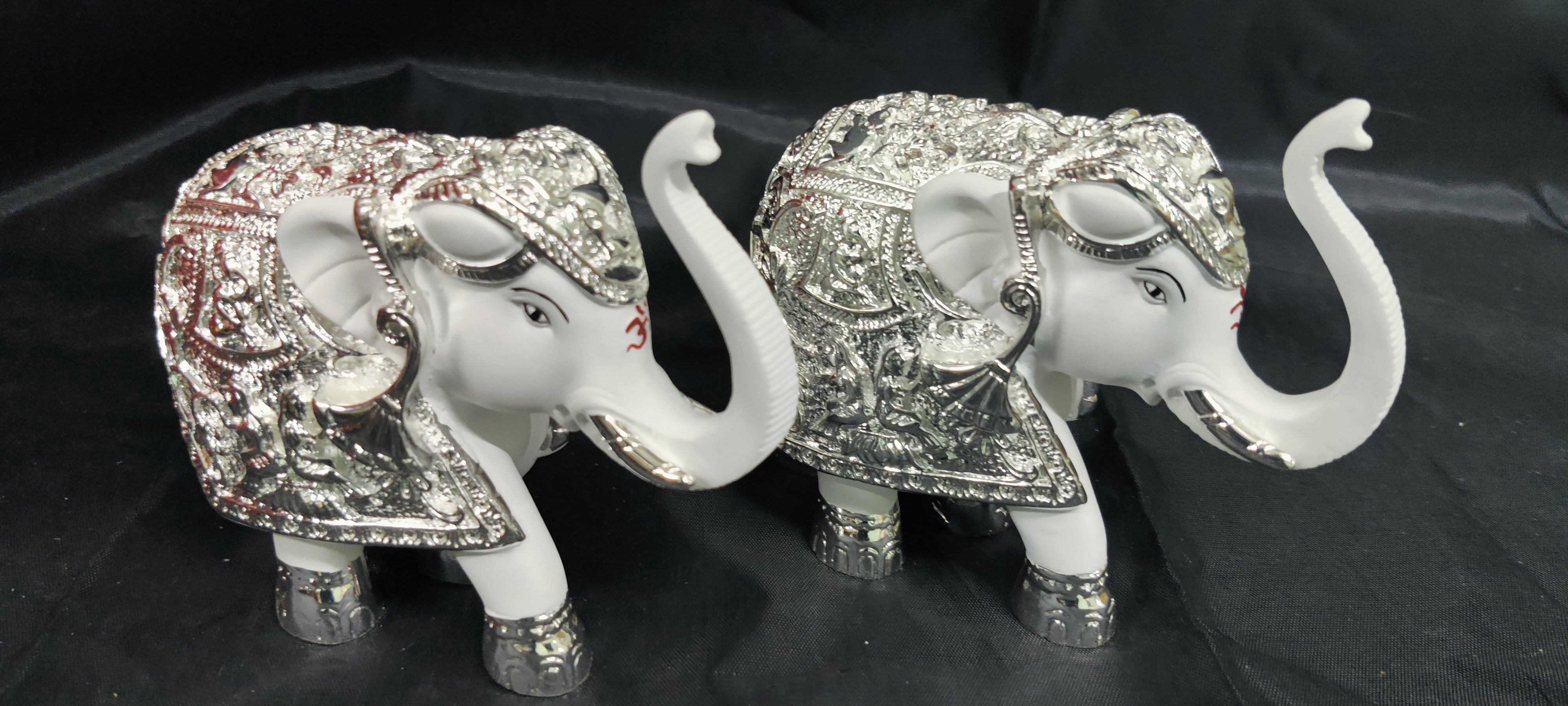 White & Silver Coated Elephants Pair 4