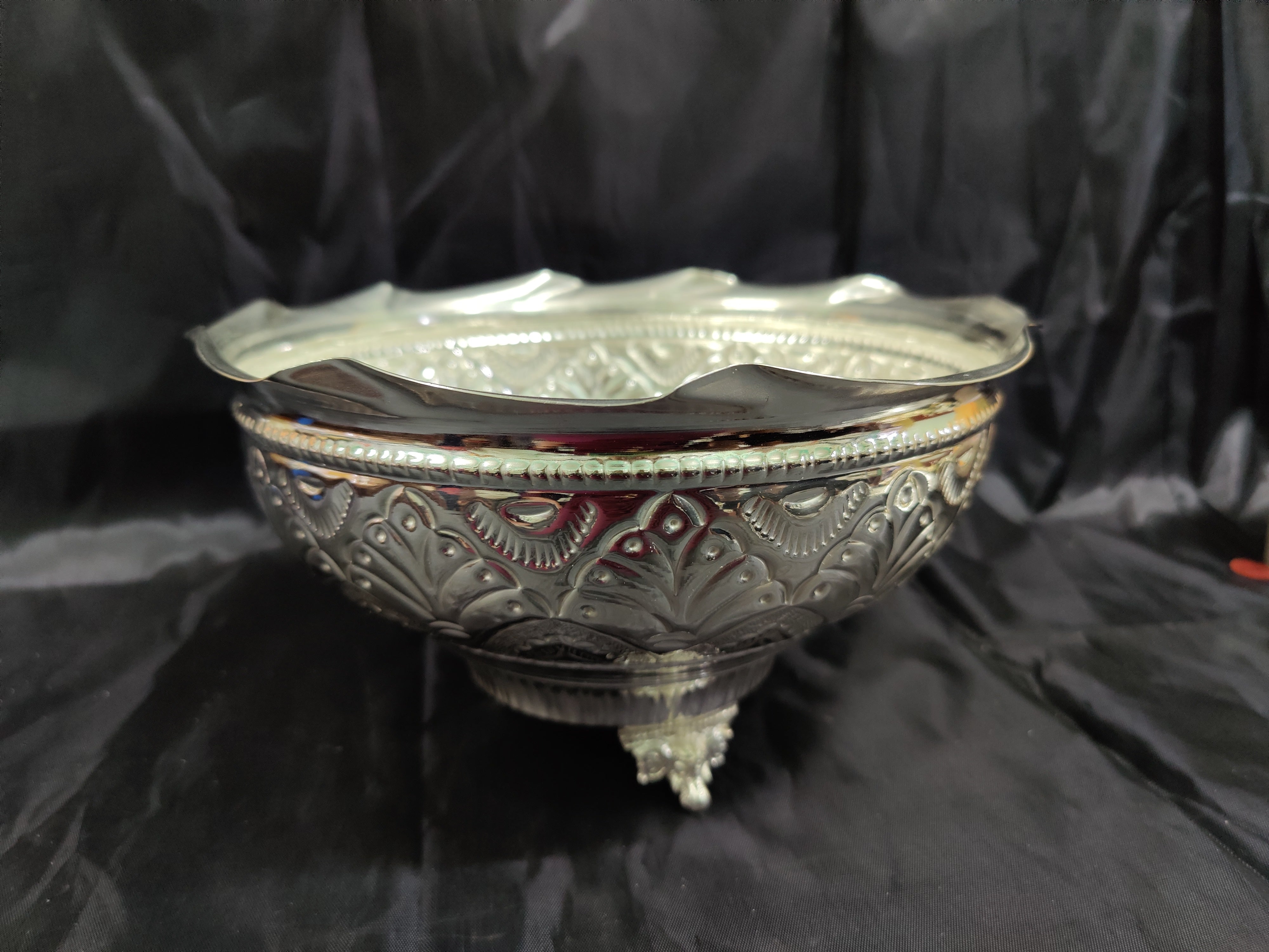 German Silver Flower Butti Big 10"