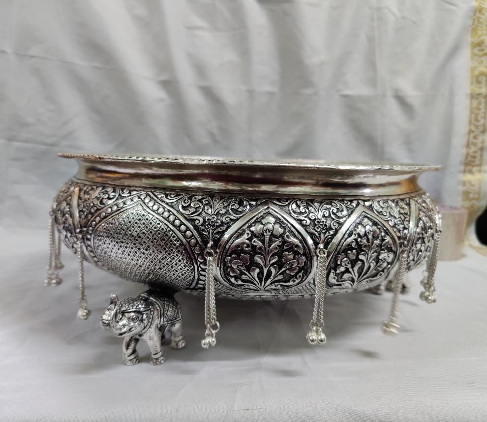 Antique German Silver Elephant Leg Urli 15"