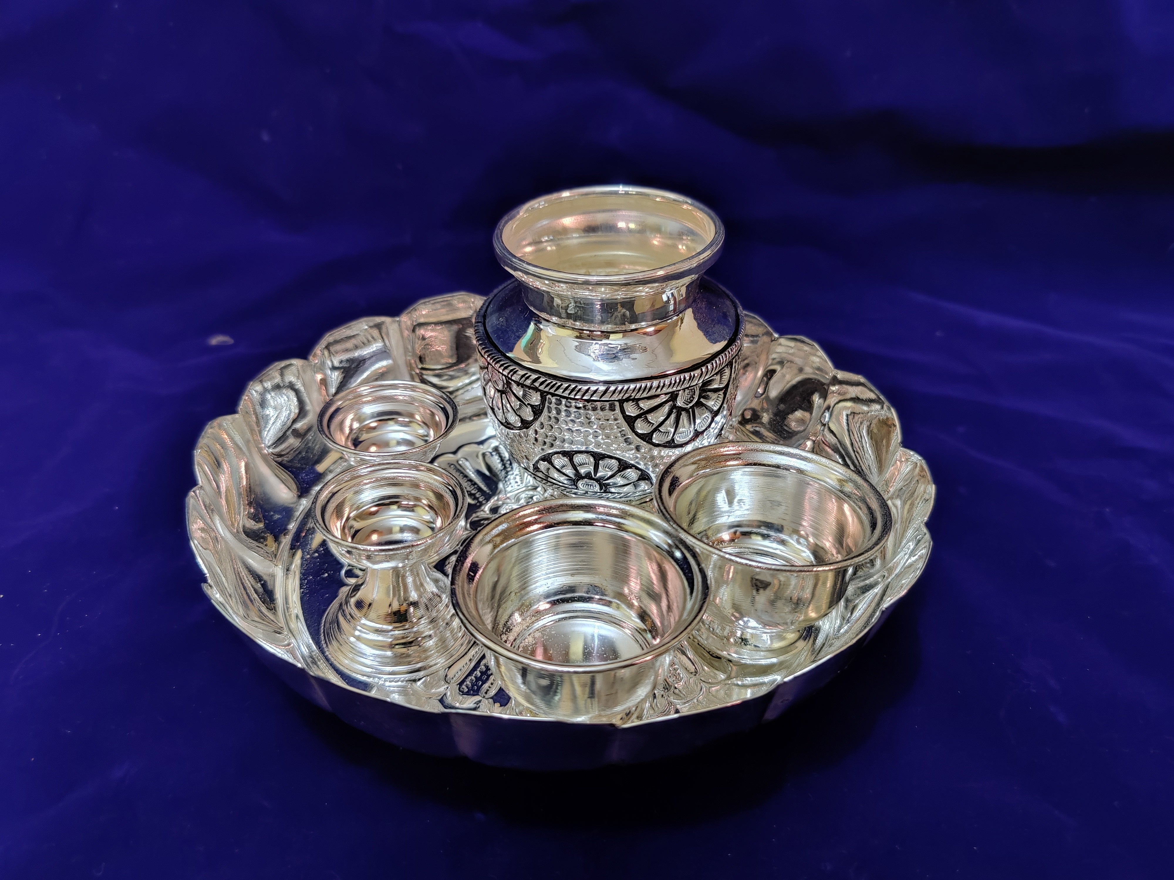German Silver Antique Kalsha Pooja Set