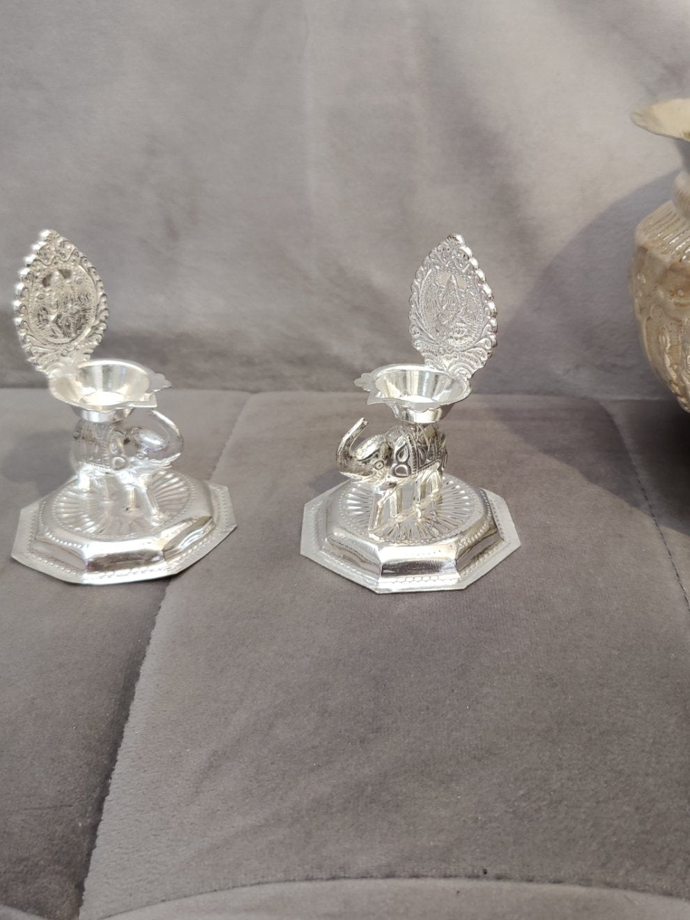 German Silver Gajalakshmi Diya 5" Pair Set of 4 Diyas