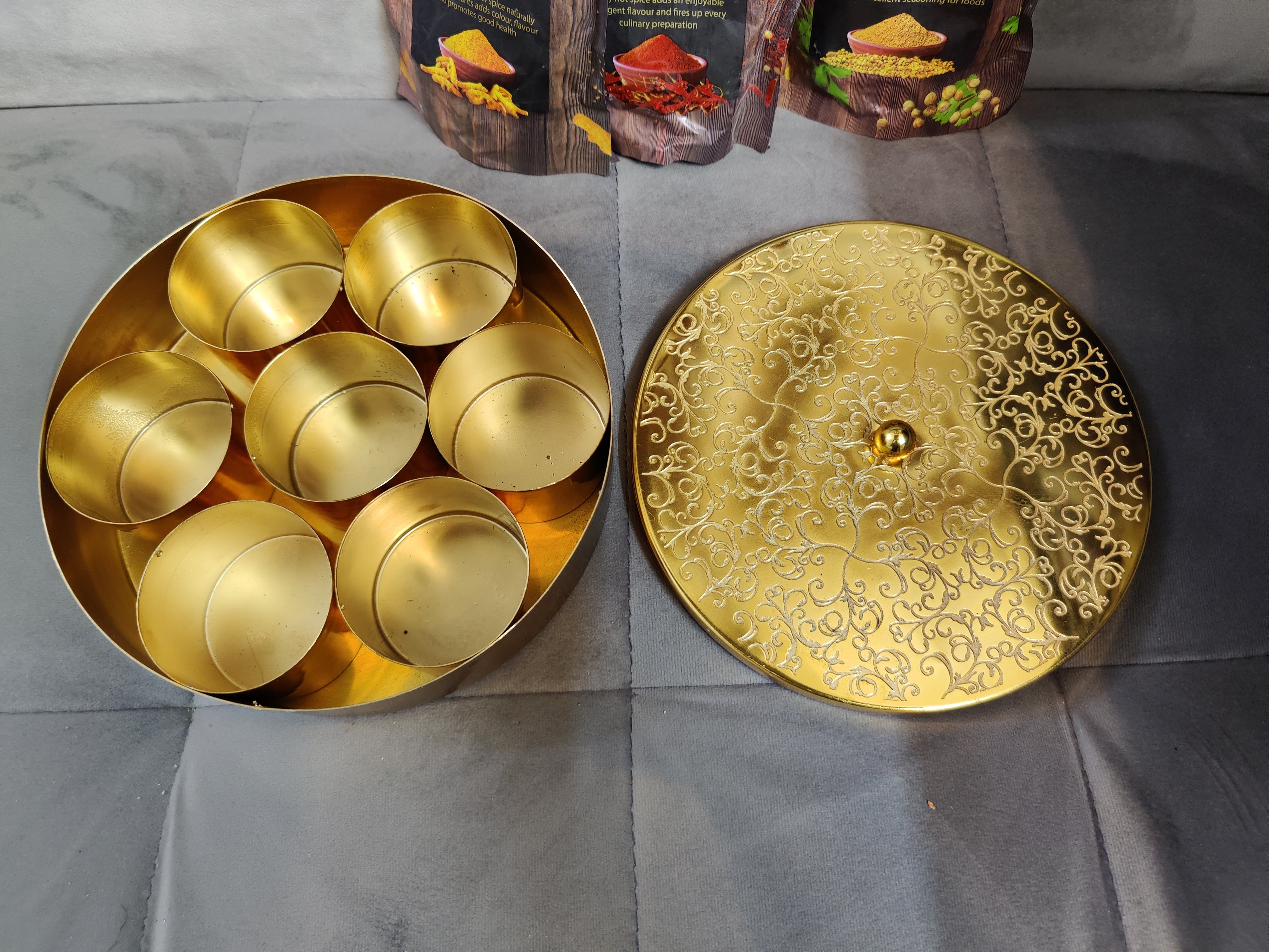 Brass Plated Masala Box (7 Containers)