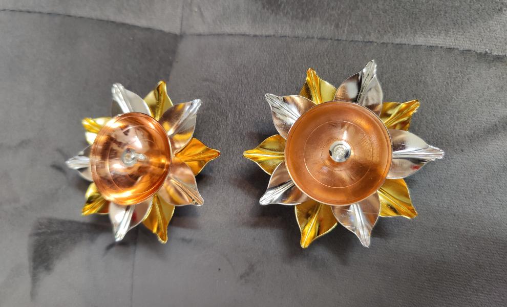 German Silver & Brass Star Diya 3" Pair