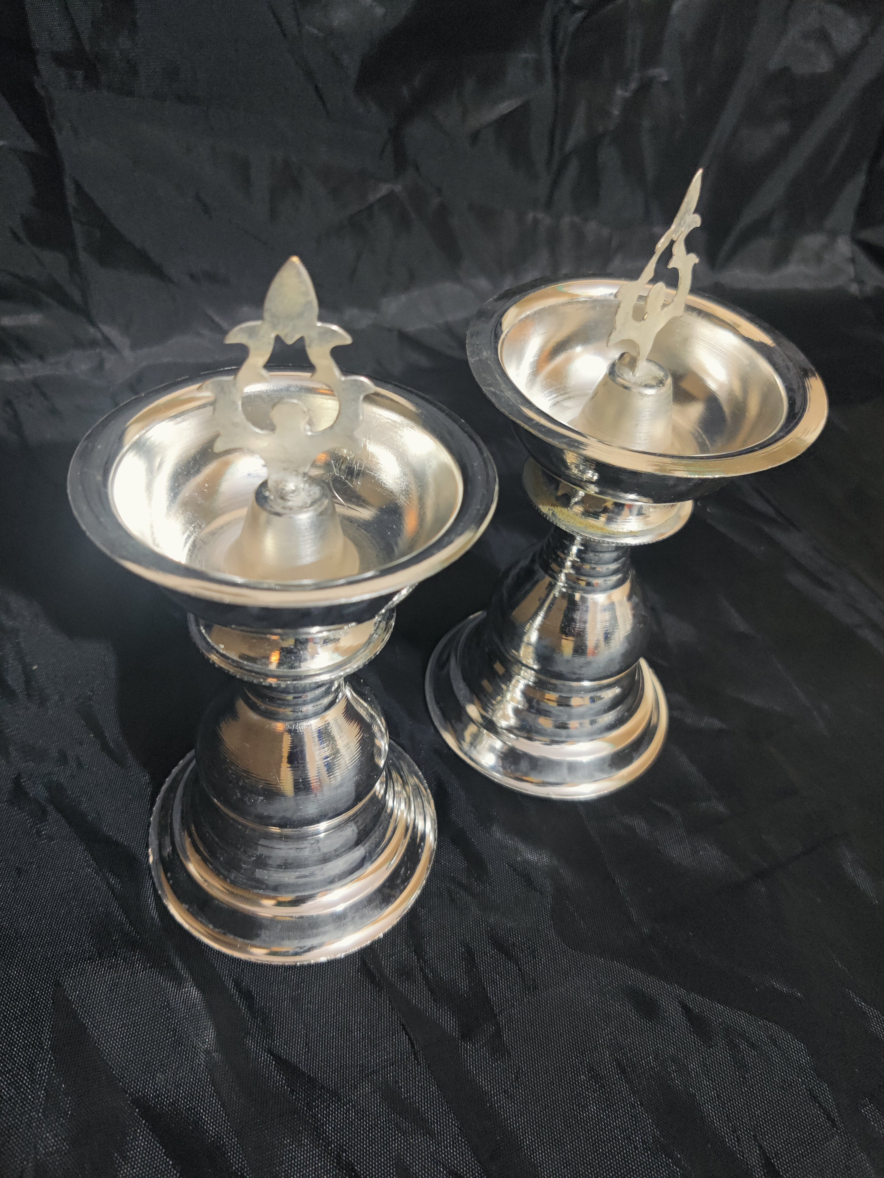 German Silver Trishul 8" Diya Pair