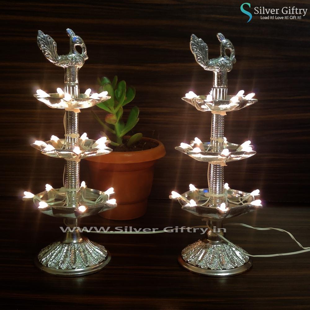 10" Metal Diya Pair | Pooja Article | Silver Giftry | SGT20K006