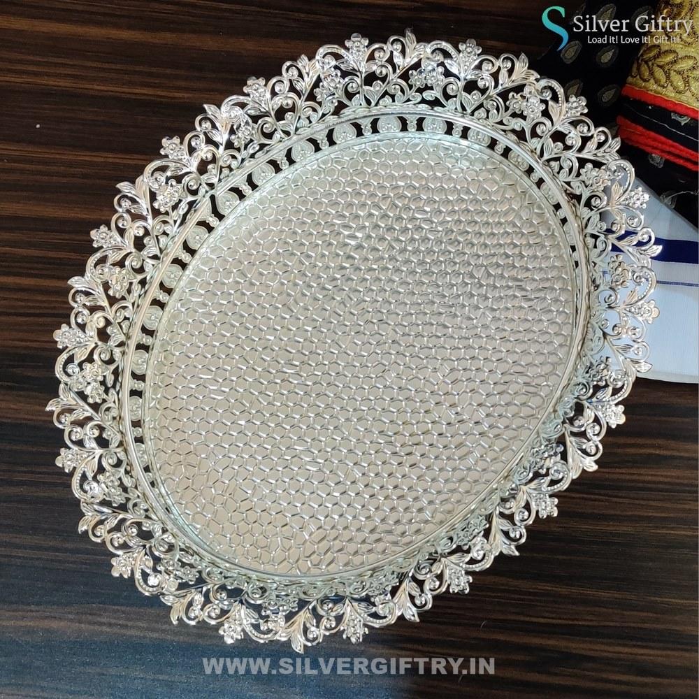 11" Imported Oval Tray | Pooja Article | Silver Giftry | SGT20K008