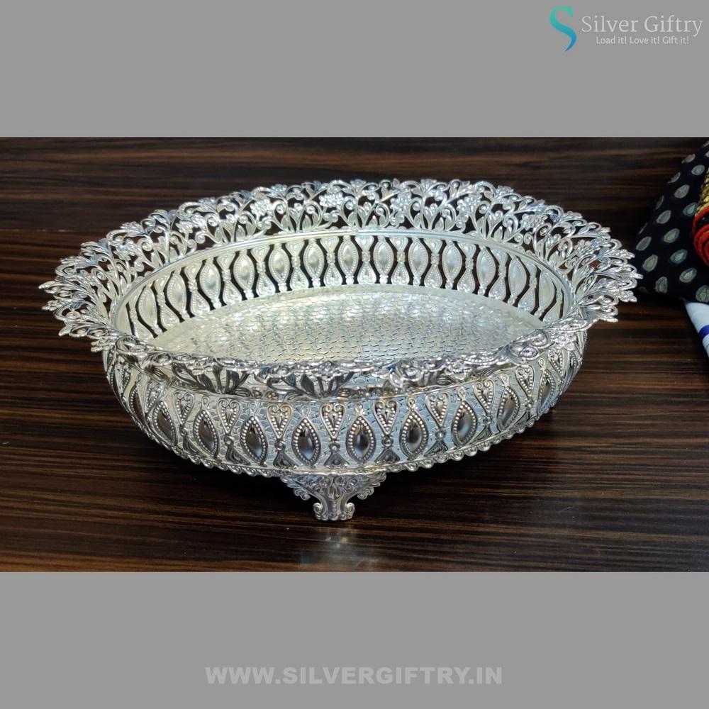 11" Imported Oval Tray | Pooja Article | Silver Giftry | SGT20K008
