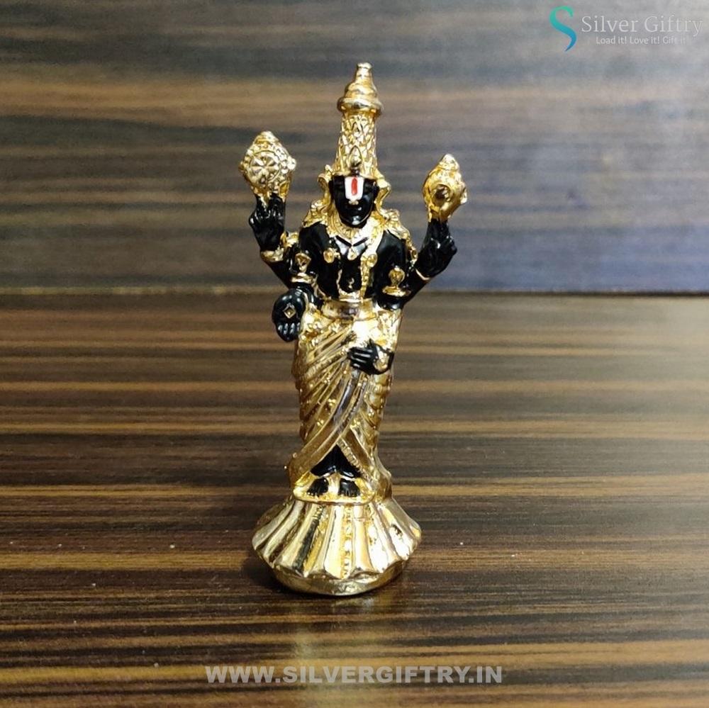 24kr Gold Coated Tirupathi Balaji Idol 3" | Silver Giftry | SKUSG01020