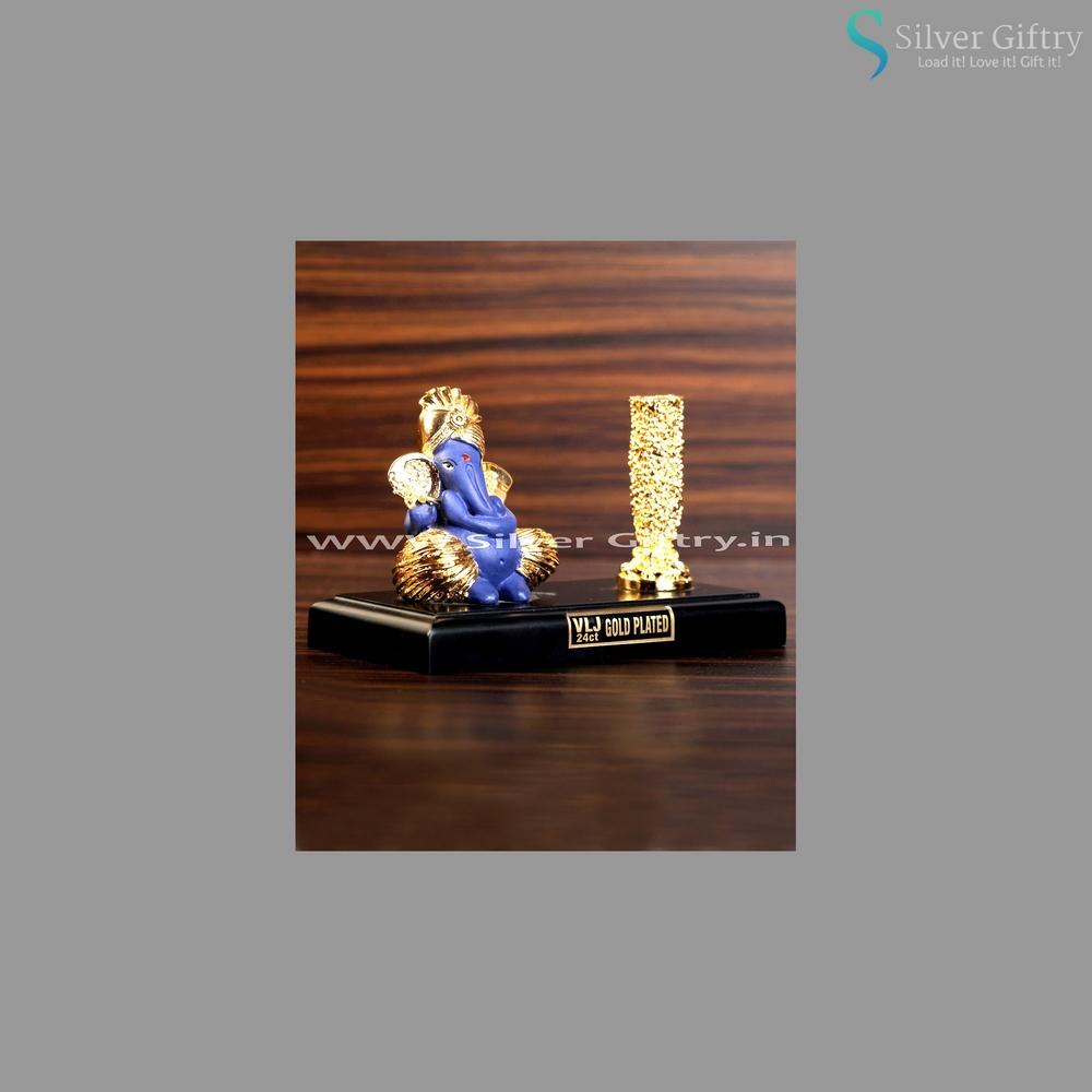 24kr Gold Ganesha With Pen Stand | Silver Giftry | SGT20K021