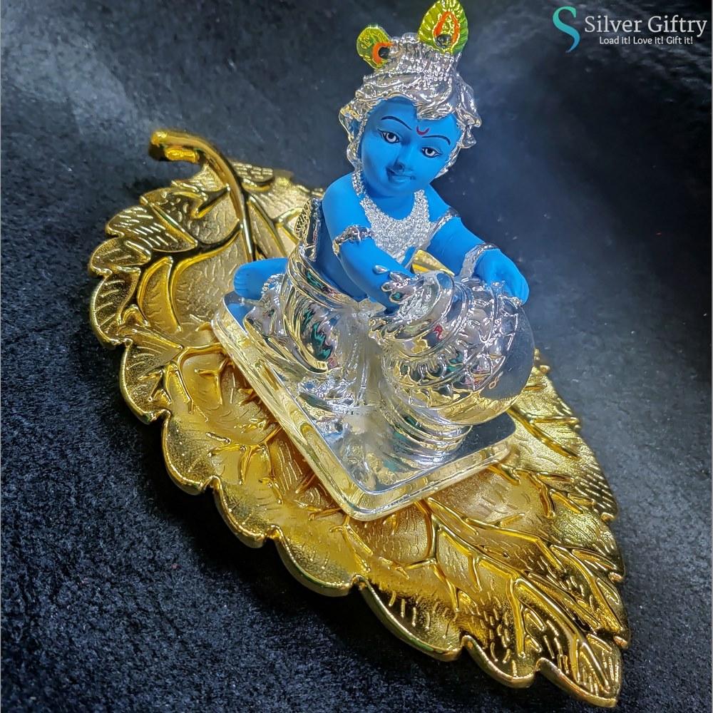 8" Imported Tray With 4" Idol | Silver Giftry | SGT20K052