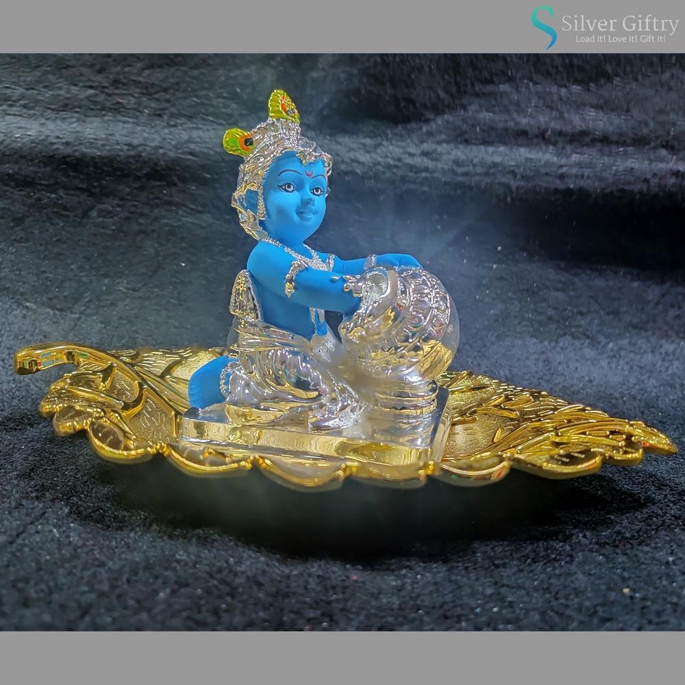 8" Imported Tray With 4" Idol | Silver Giftry | SGT20K052
