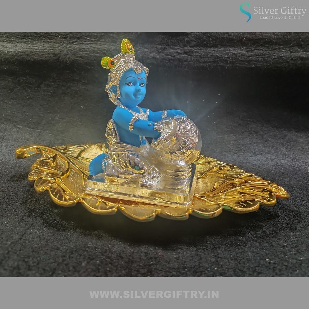 8" Imported Tray With 4" Idol | Silver Giftry | SGT20K052