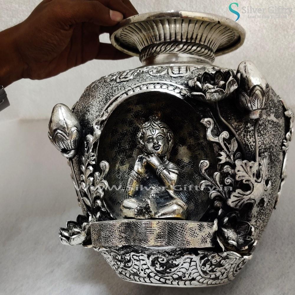 Antique German Silver Kalsha 10" Krishna Design | Silver Giftry | SGT20K073