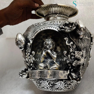 Antique German Silver Kalsha 10" Krishna Design | Silver Giftry | SGT20K073