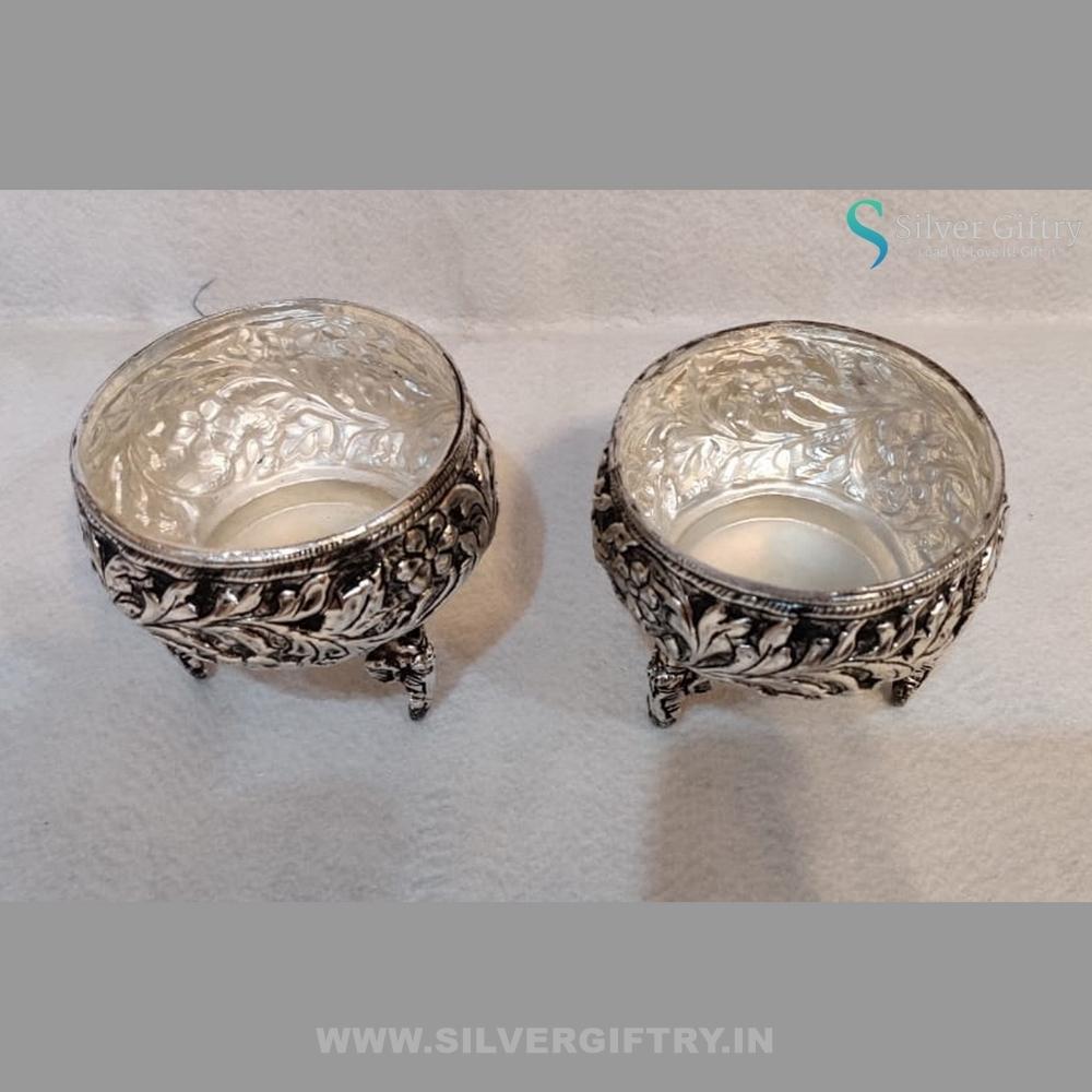Antique German Silver Swan Leg Kumkum Bowl Set Of 2 Bowl | Silver Giftry | SGT20K076