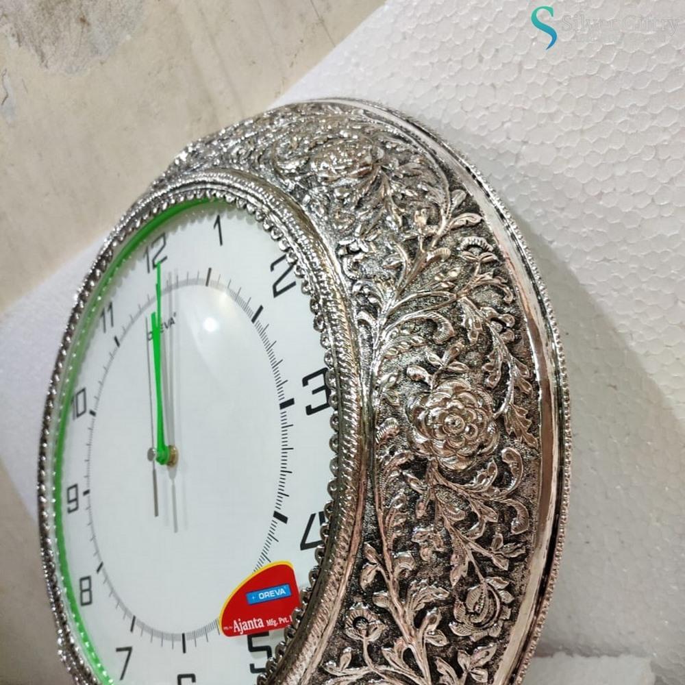 Antique German Silver Wall Clock Round 14" | Silver Giftry | SGT20K078
