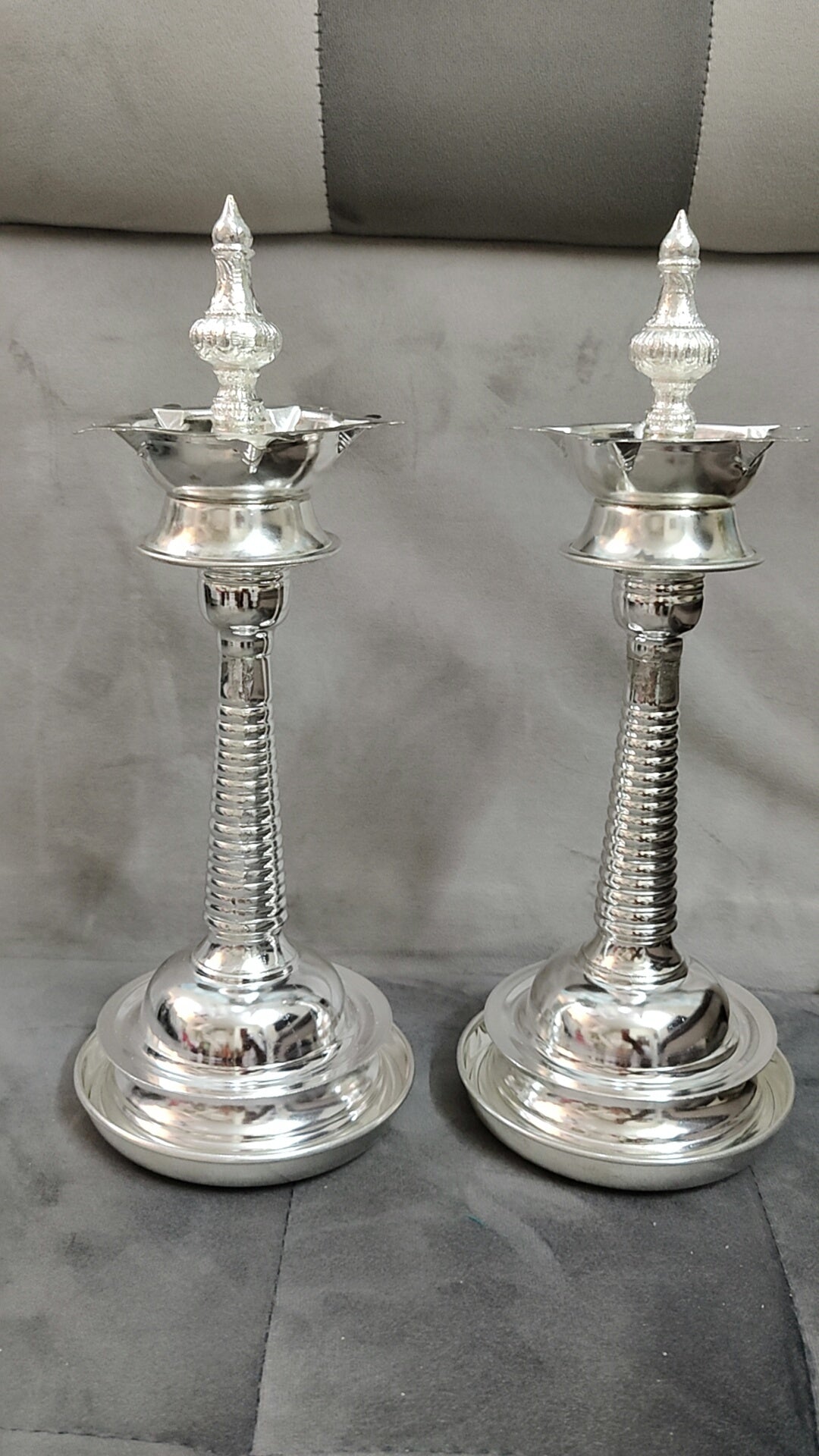 German silver 13" thrisul deepam with base plates