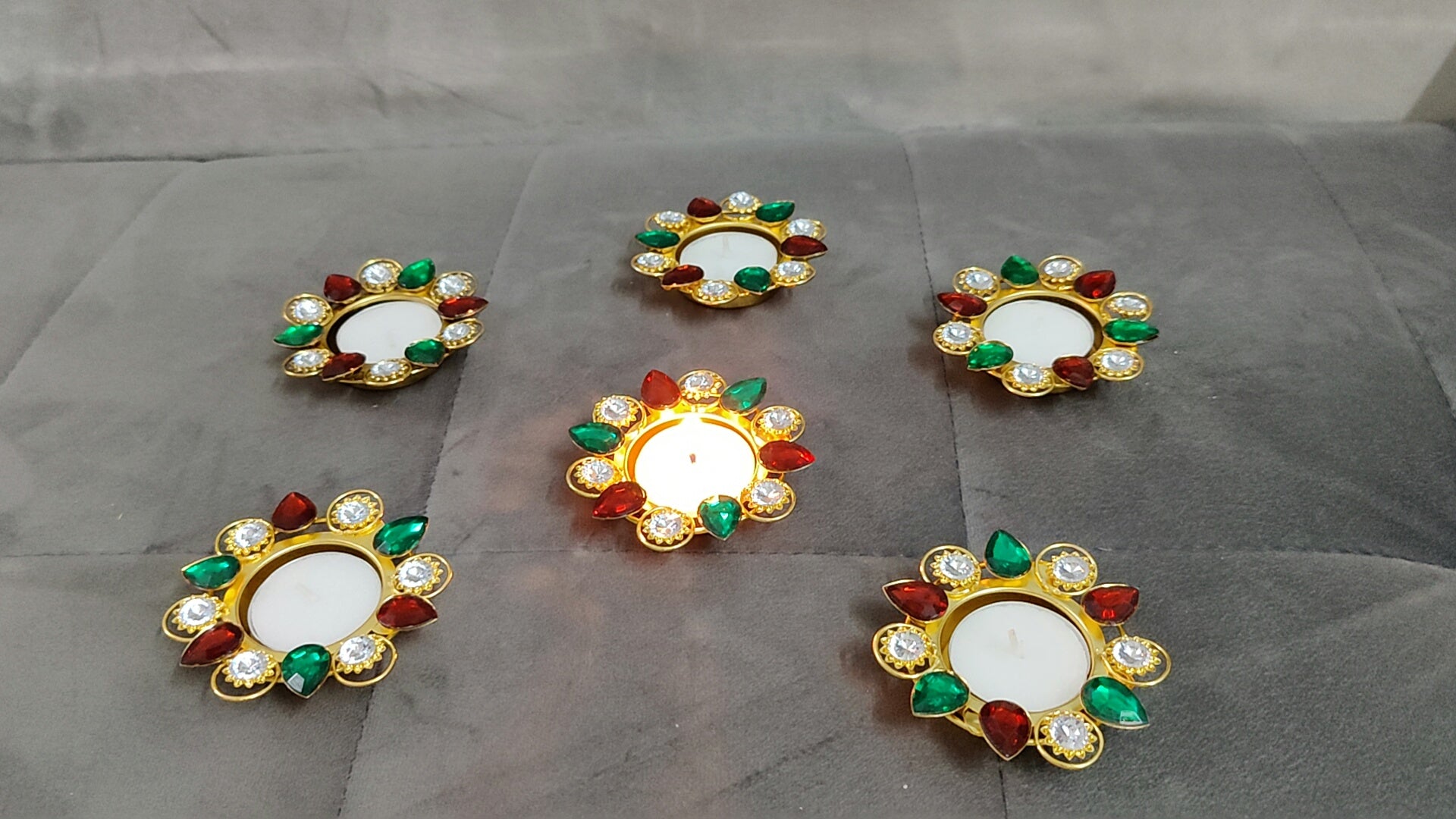 Acyleric metal candle stoned diyas set of 6 pcs