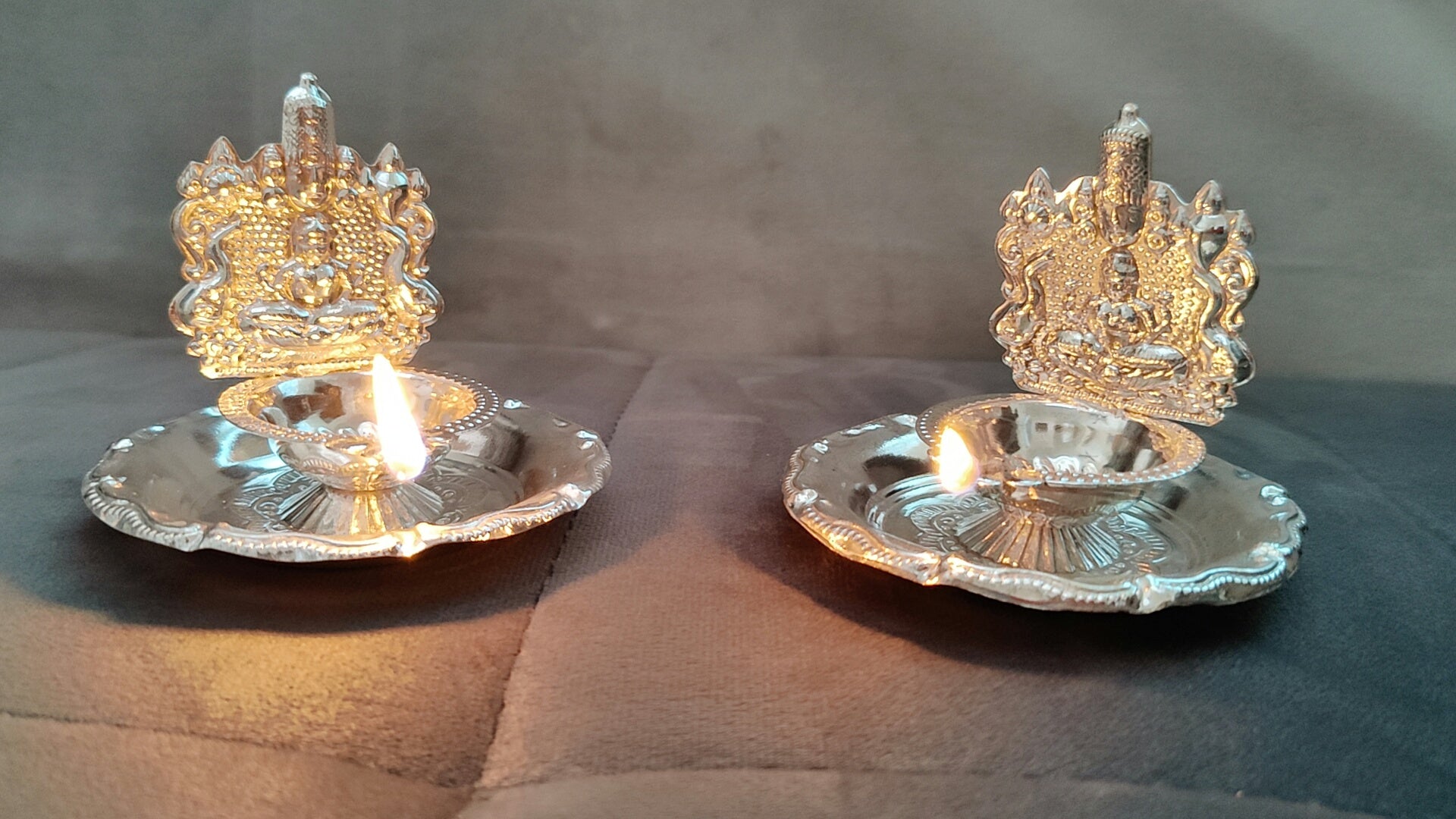GS peacock devdas deepam with pure silver with blue colour elephant 3"