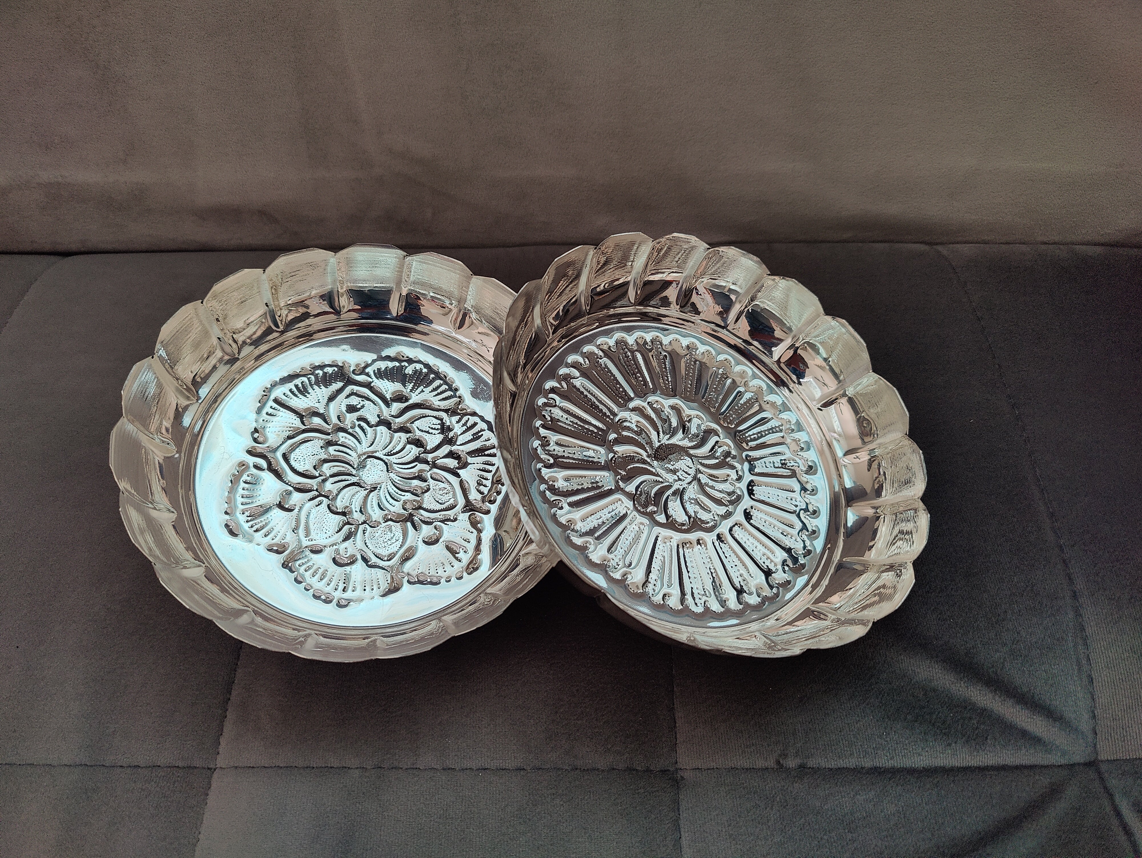 German Silver 7" Flower Cut Plate (Set of 2)