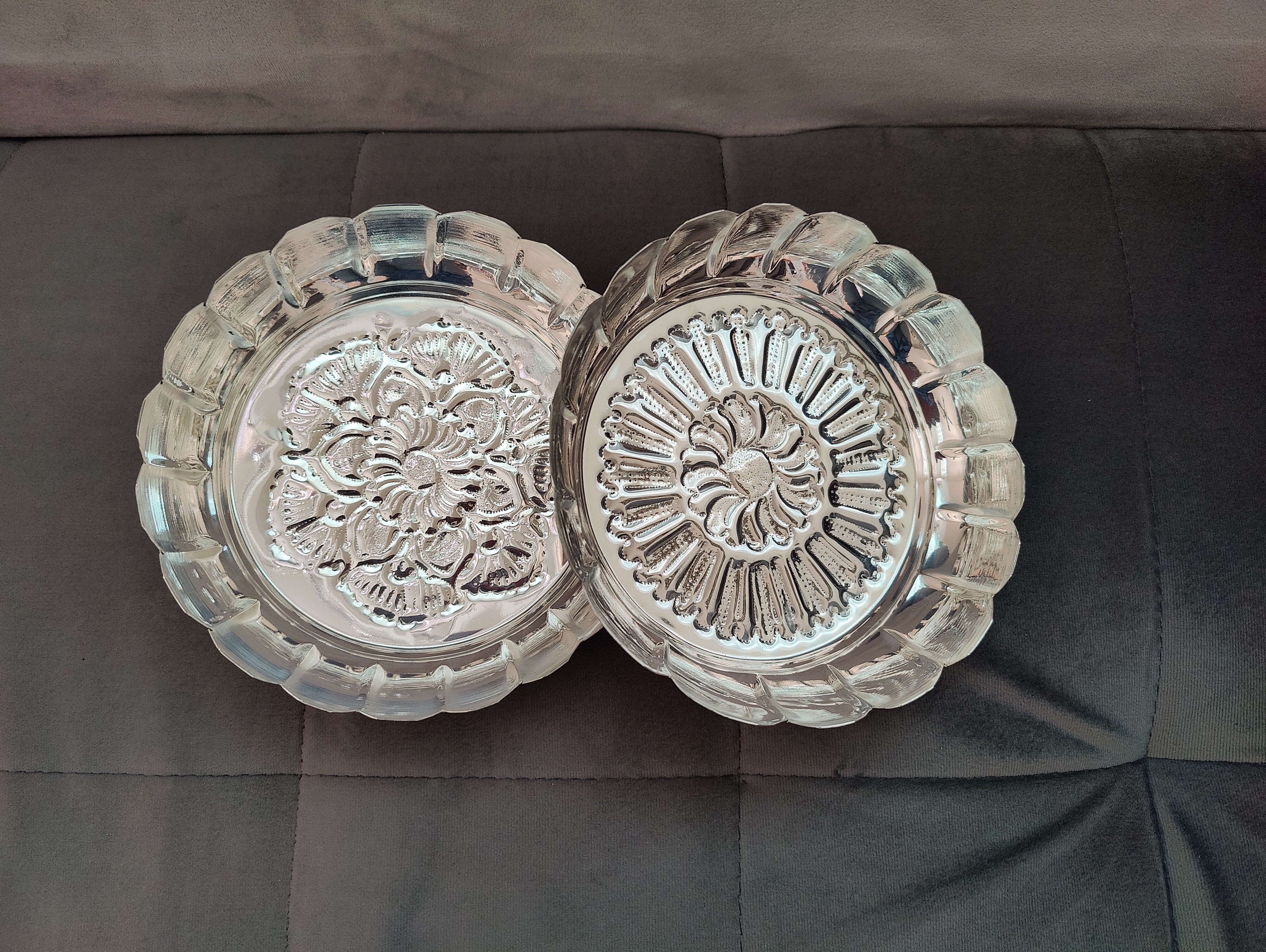 German Silver 7" Flower Cut Plate (Set of 2)