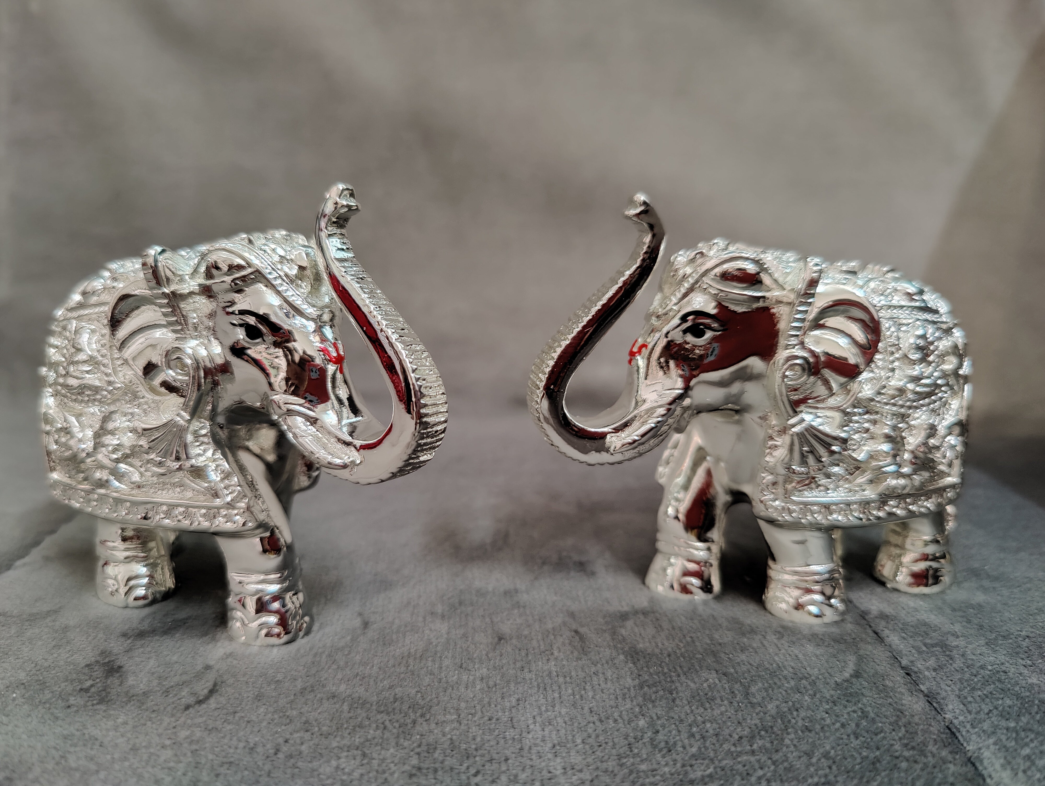 Pure Silver Coated Elephant 3" Pair