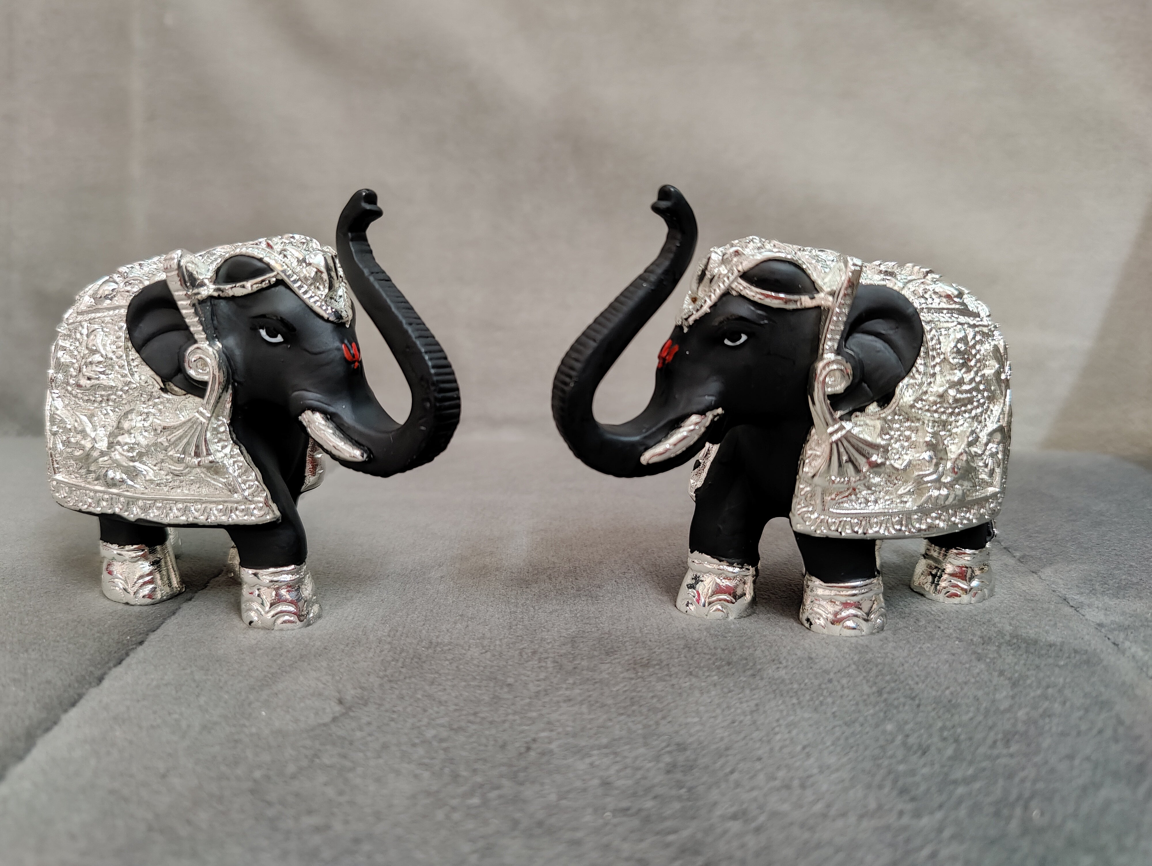 Black Silver Coated Elephant 3" Pair