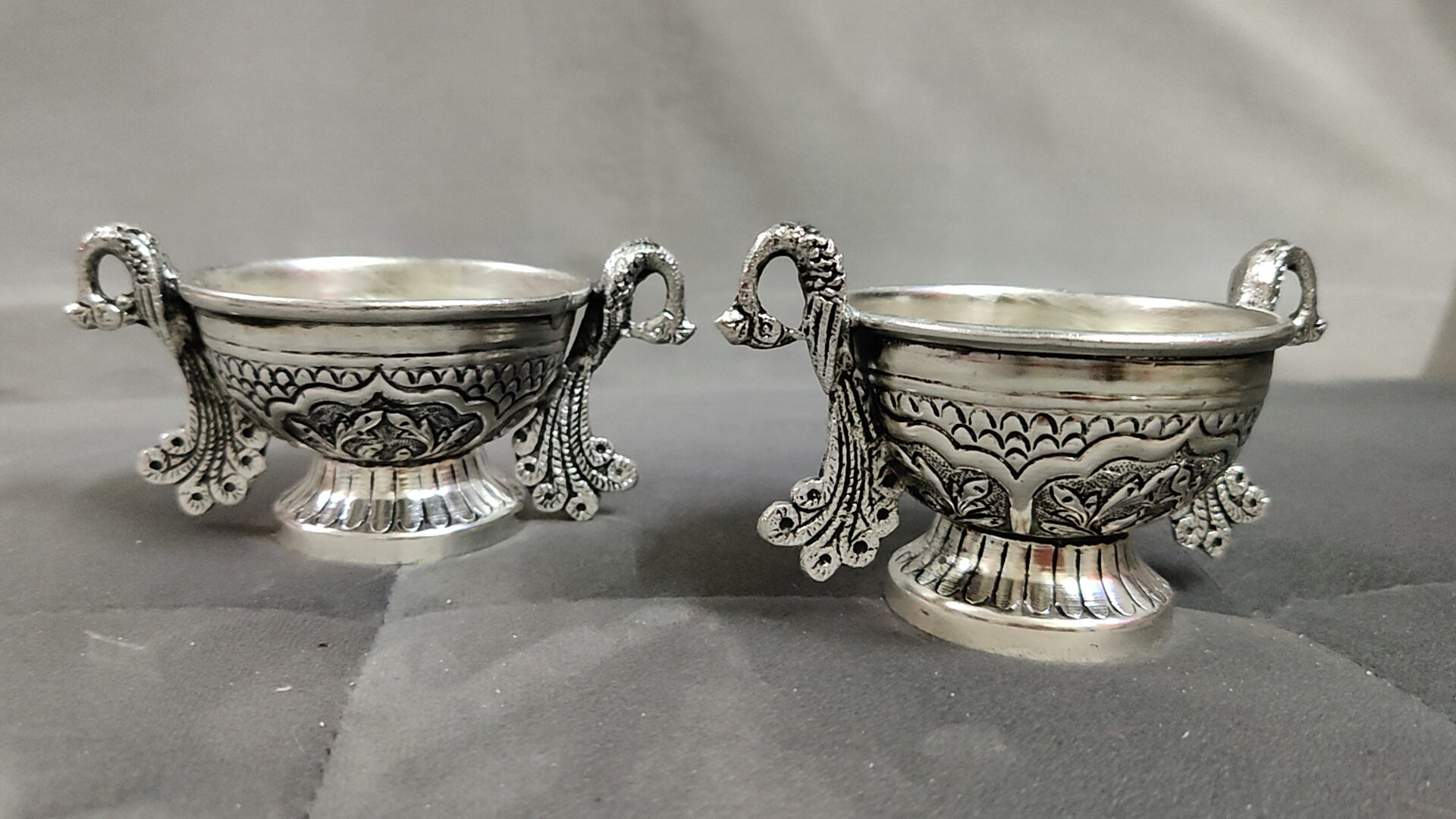 GS Antique Peacock Kum Kum Bowls Pair