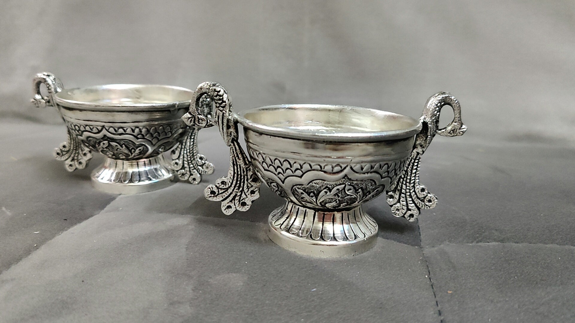 GS Antique Peacock Kum Kum Bowls Pair