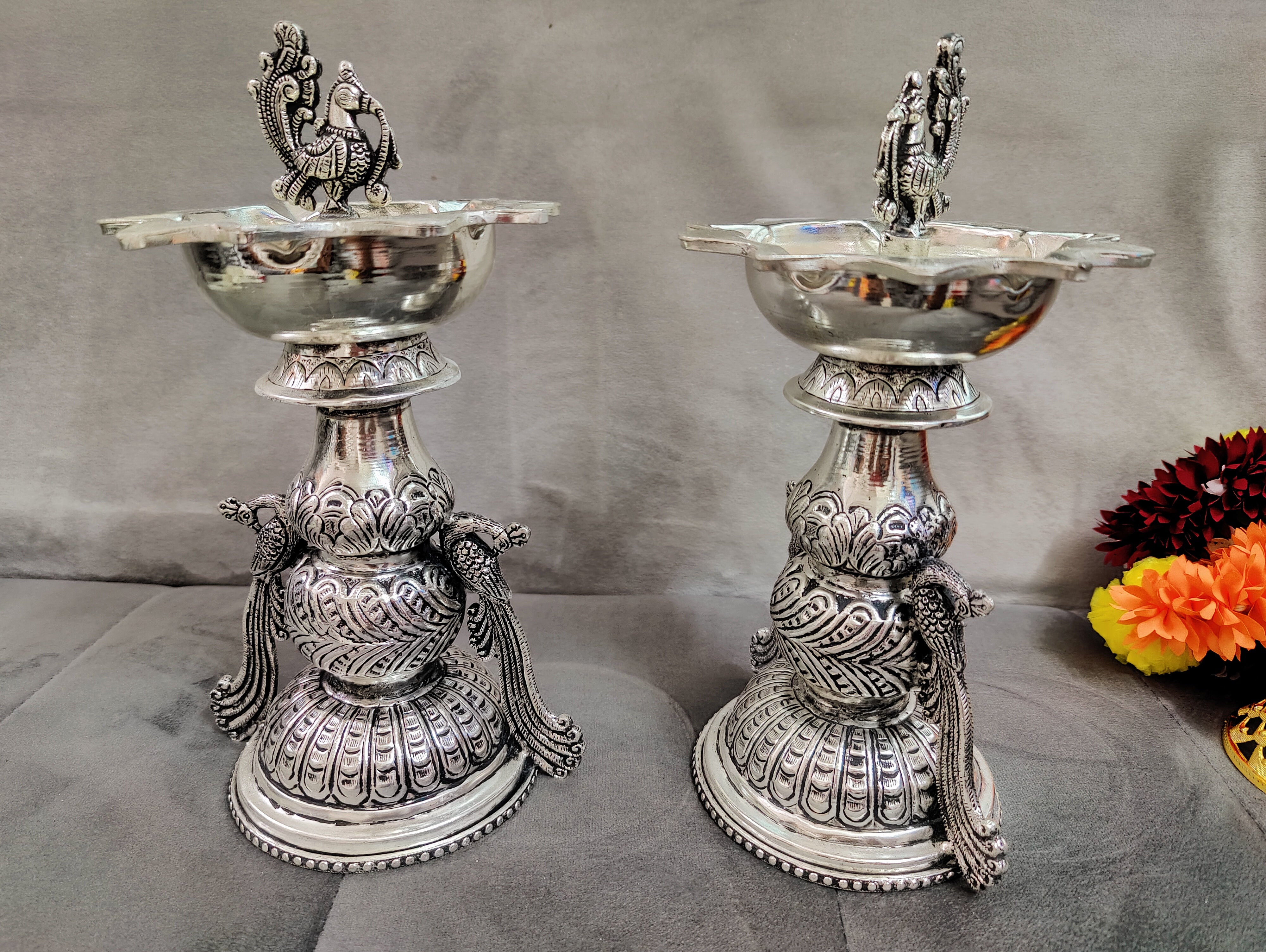 GS Antique Peacock Design Deepam 10"