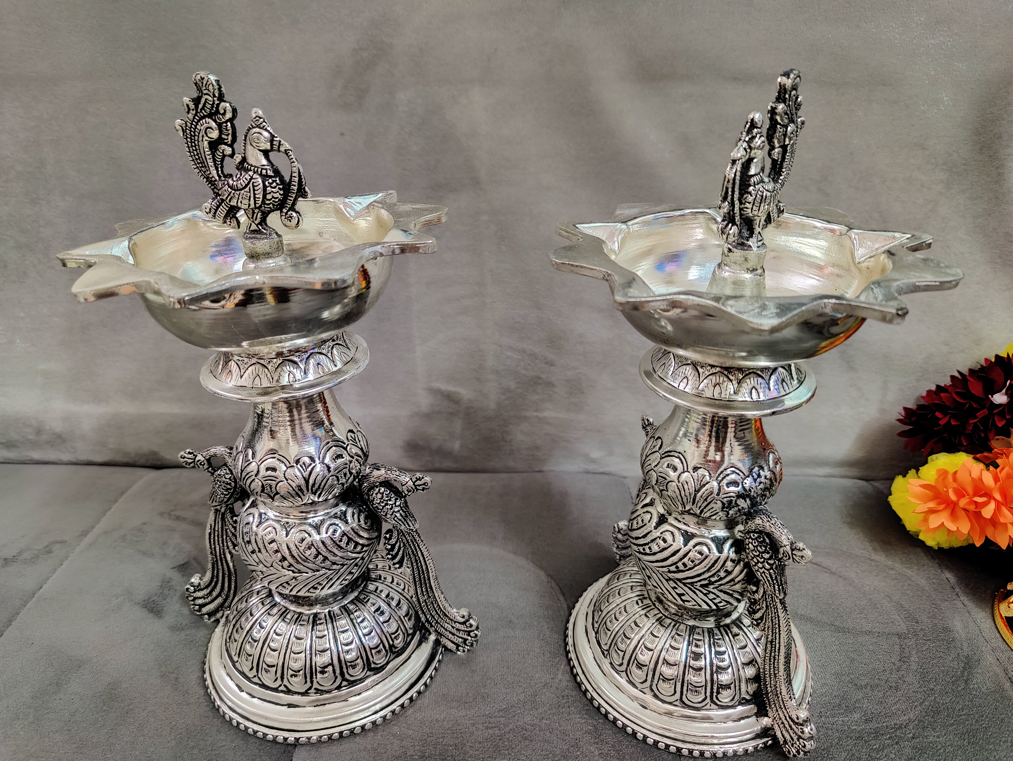 GS Antique Peacock Design Deepam 10"