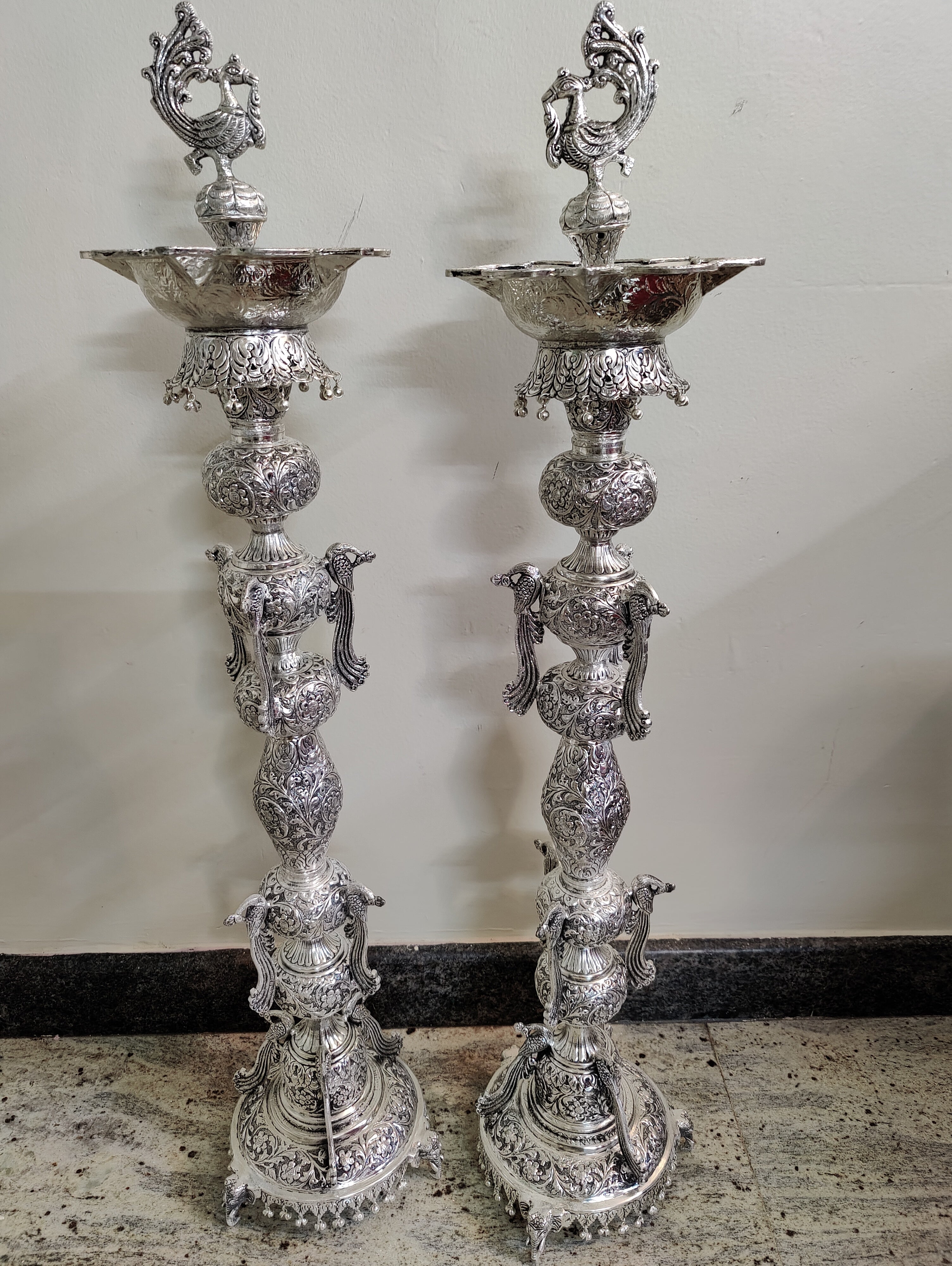 GS Antique Fancy Peacock Diya 38"