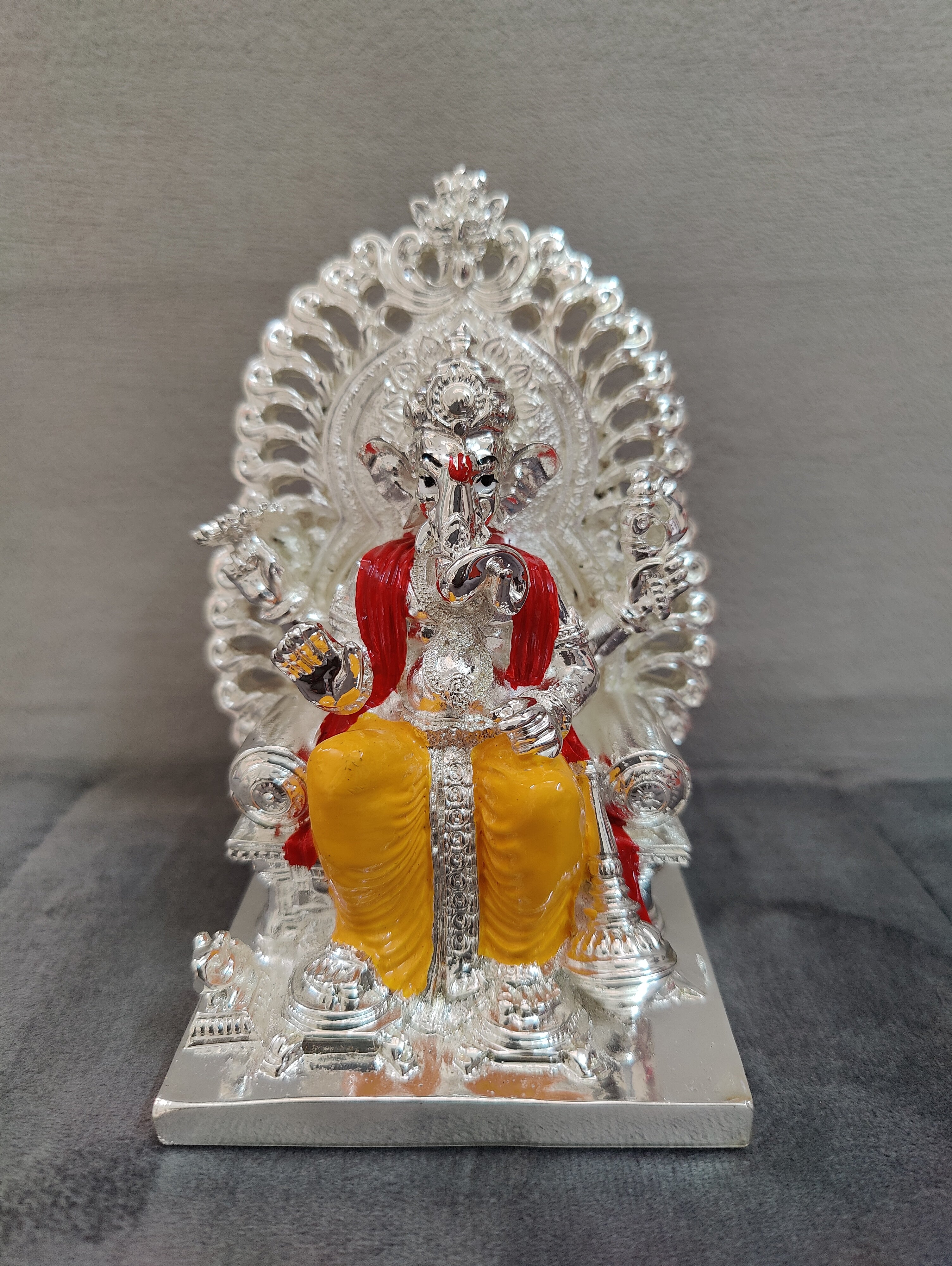 Maharaja Ganesh Idol (Gold and Silver) 5" Red and Yellow