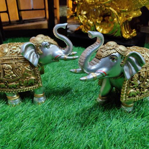 GS Gold Antique Maharaja Elephants Pair