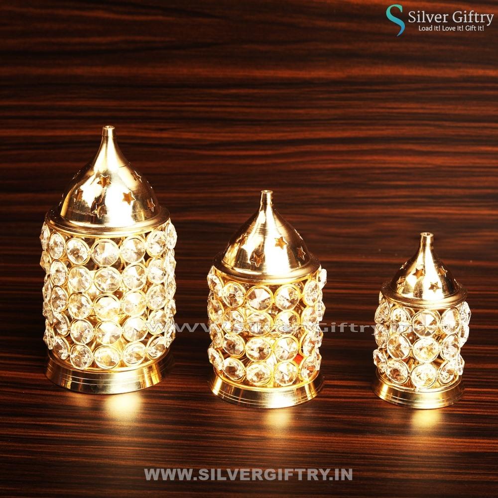 Brass Crystal Diya Gift | Silver Giftry | SGT20K111