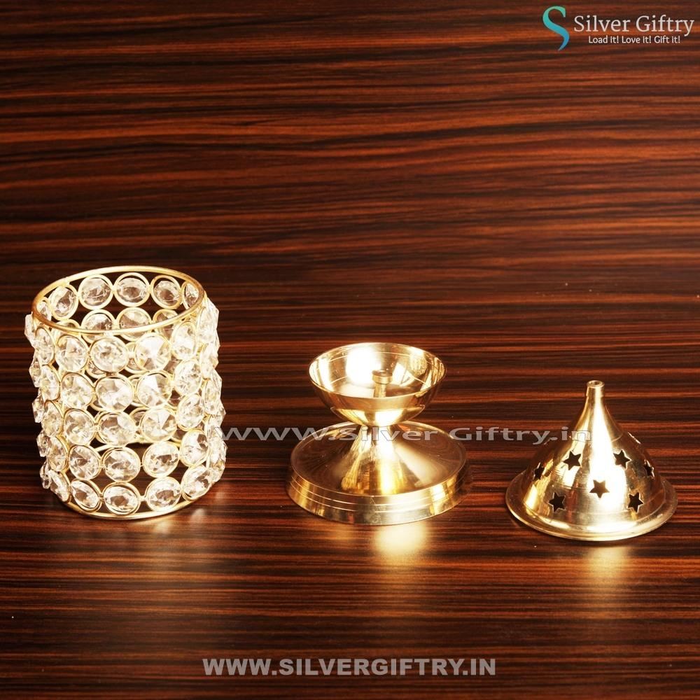 Brass Crystal Diya Gift | Silver Giftry | SGT20K111