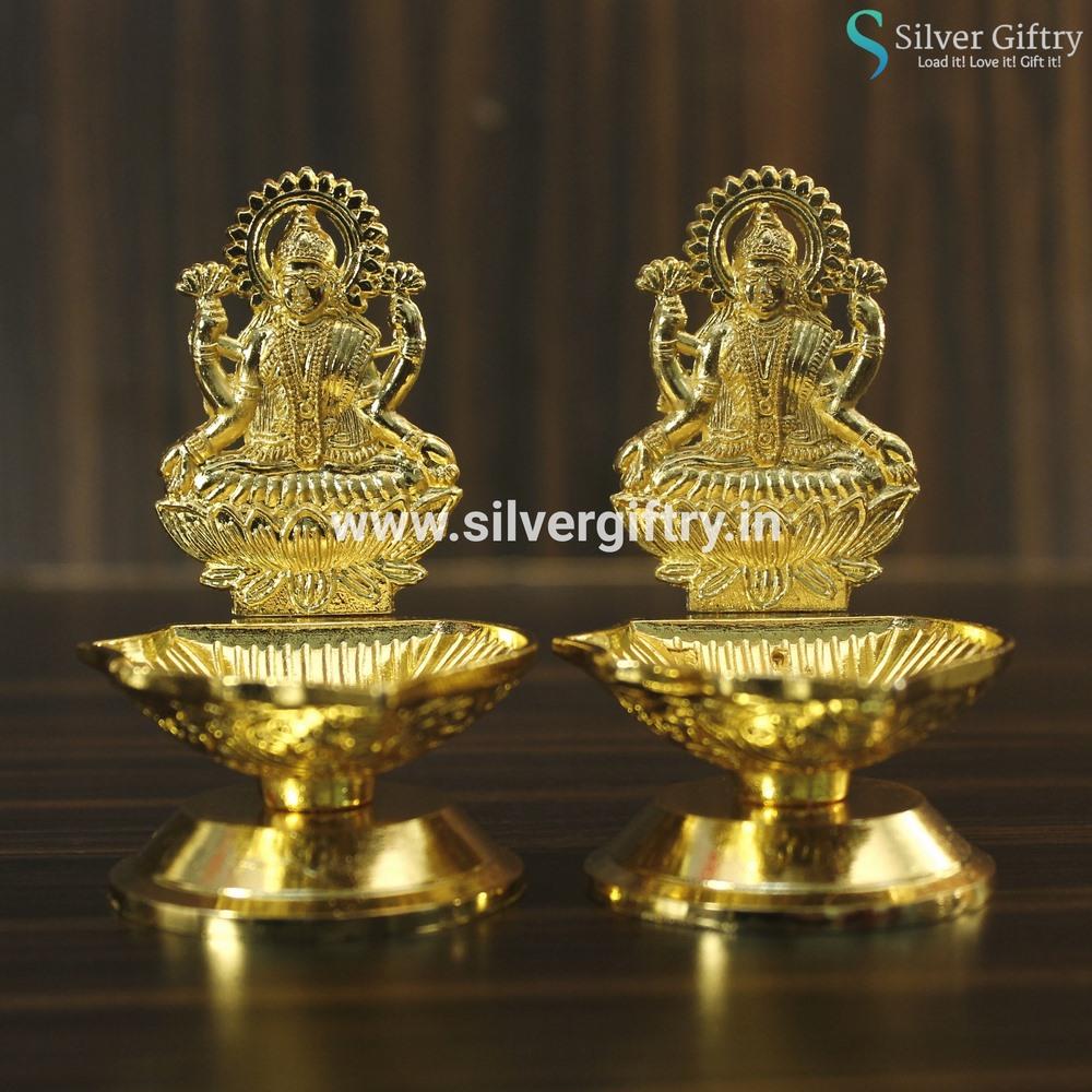 Copper Coated German Silver Lakshmi Kamakshi 4" Diya | Silver Giftry | SGT20K126