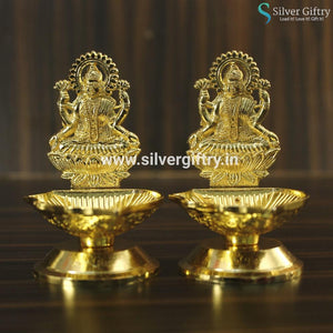 Copper Coated German Silver Lakshmi Kamakshi 4" Diya | Silver Giftry | SGT20K126