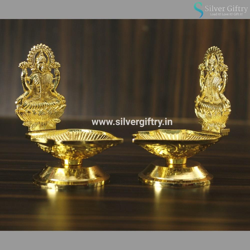 Copper Coated German Silver Lakshmi Kamakshi 4" Diya | Silver Giftry | SGT20K126