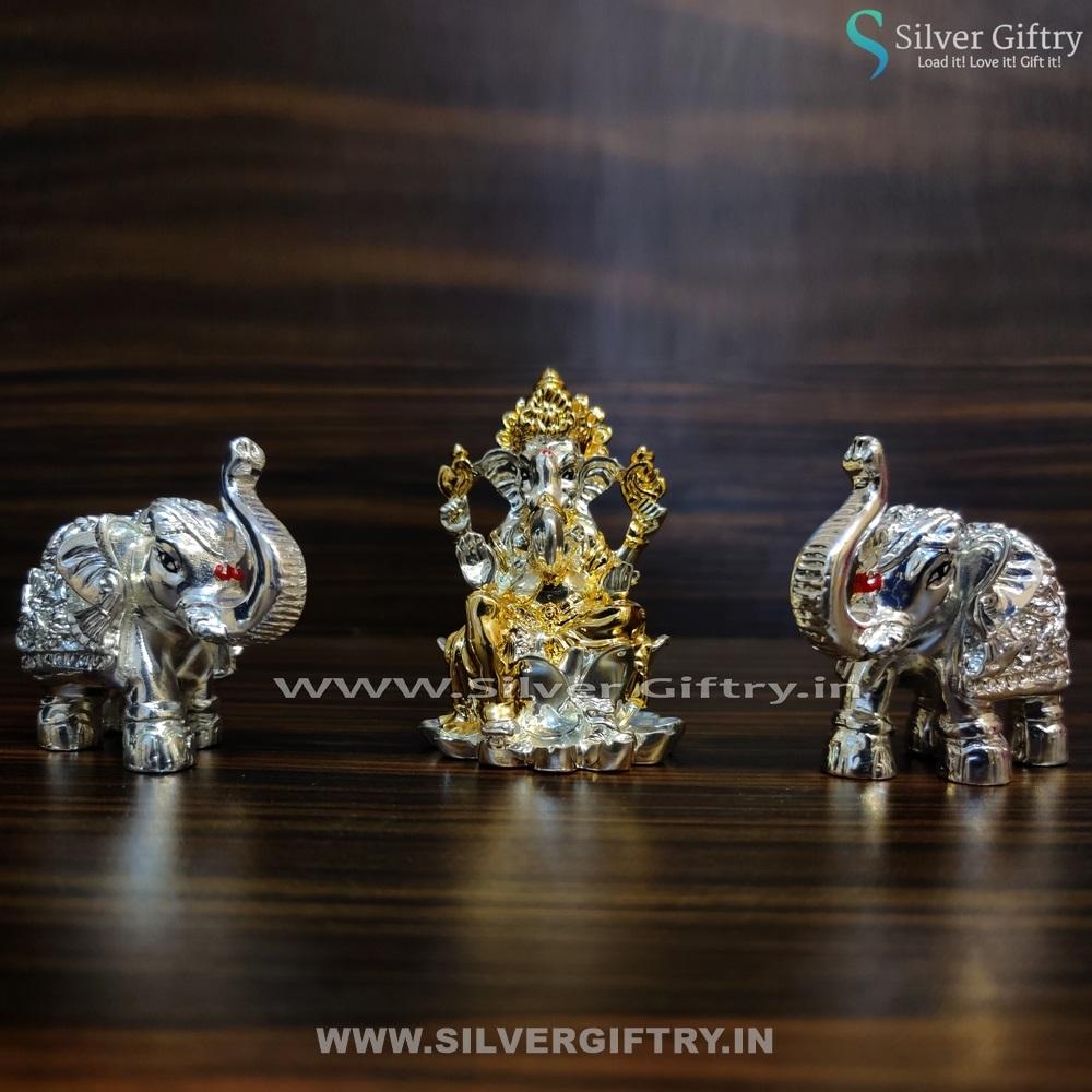 Ganesh Idol With 2" Elephants | Silver Giftry | SGT20K150
