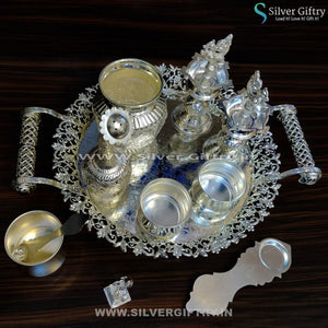 German Silver 10" Plate With Tulsi Pooja Set | Silver Giftry | SGT20K165