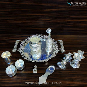 German Silver 10" Plate With Tulsi Pooja Set | Silver Giftry | SGT20K165