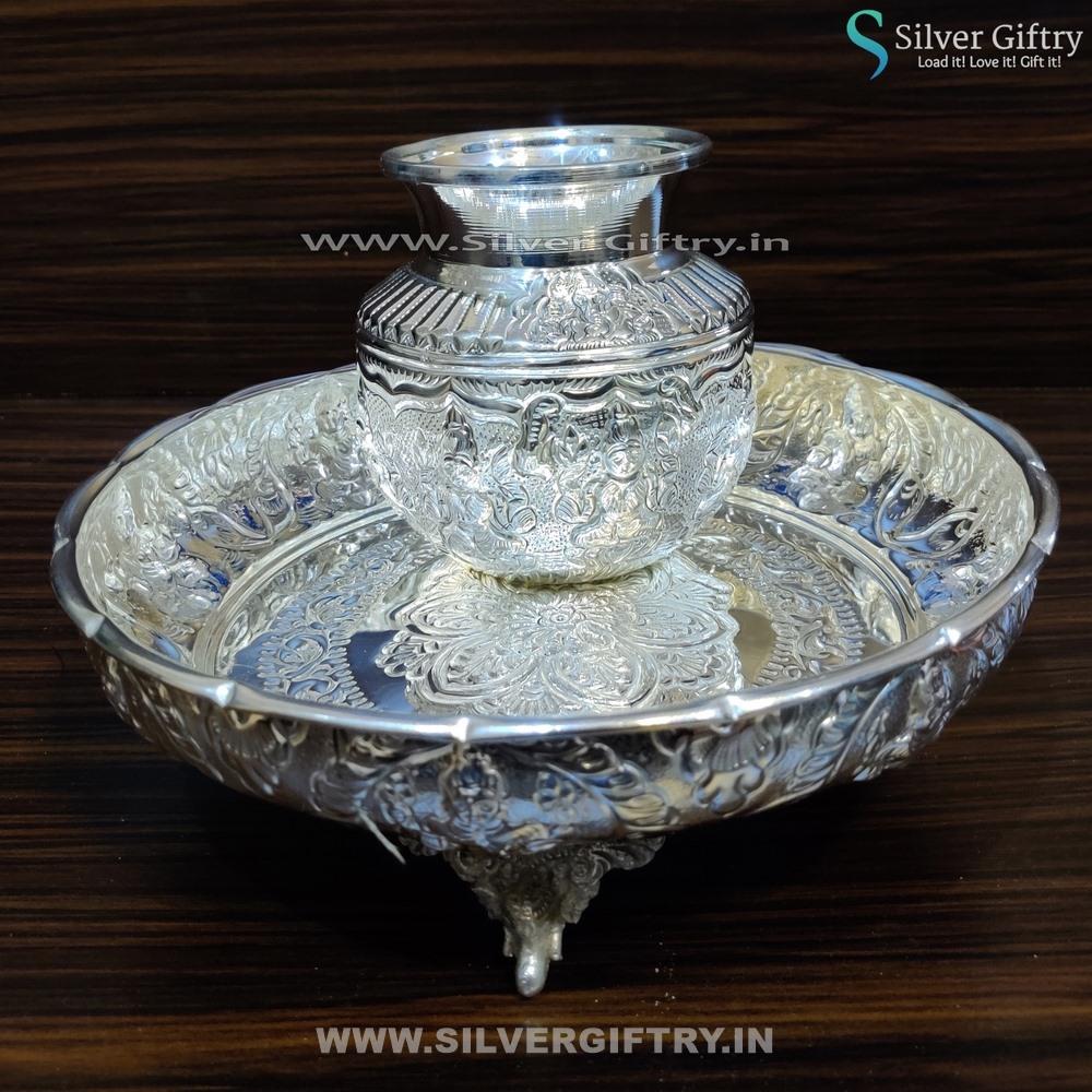 German Silver 10"lakshmiplate 5 Kalsha | Silver Giftry | SGT20K166