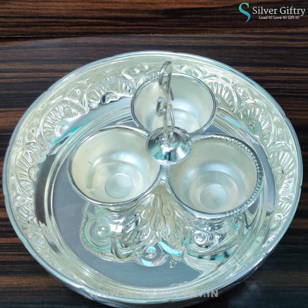 German Silver 6" Plate 3 Cup Panchwala | Silver Giftry | SGT20K186